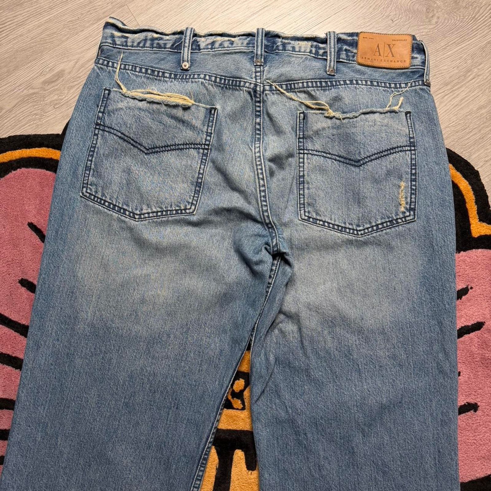 Armani Exchange Armani Exchange Distressed Cut & Sew Loose Fit Denim Jeans Size US 36 / EU 52 - 8 Thumbnail