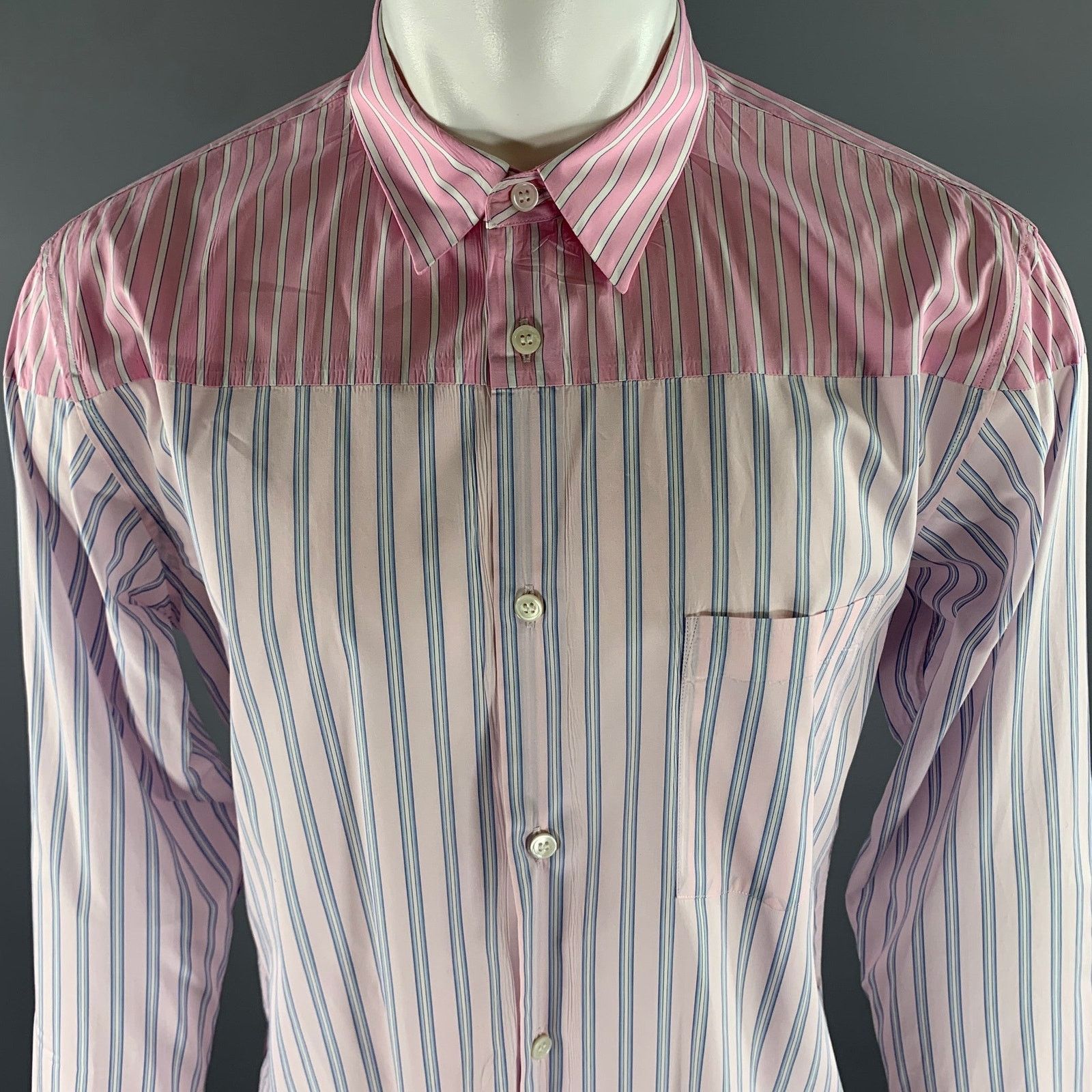 Comme des Garcons COMME des GARCONS Pink Blue Stripe Cotton Long Sleeve Shirt Size US XL / EU 56 / 4 - 2 Thumbnail