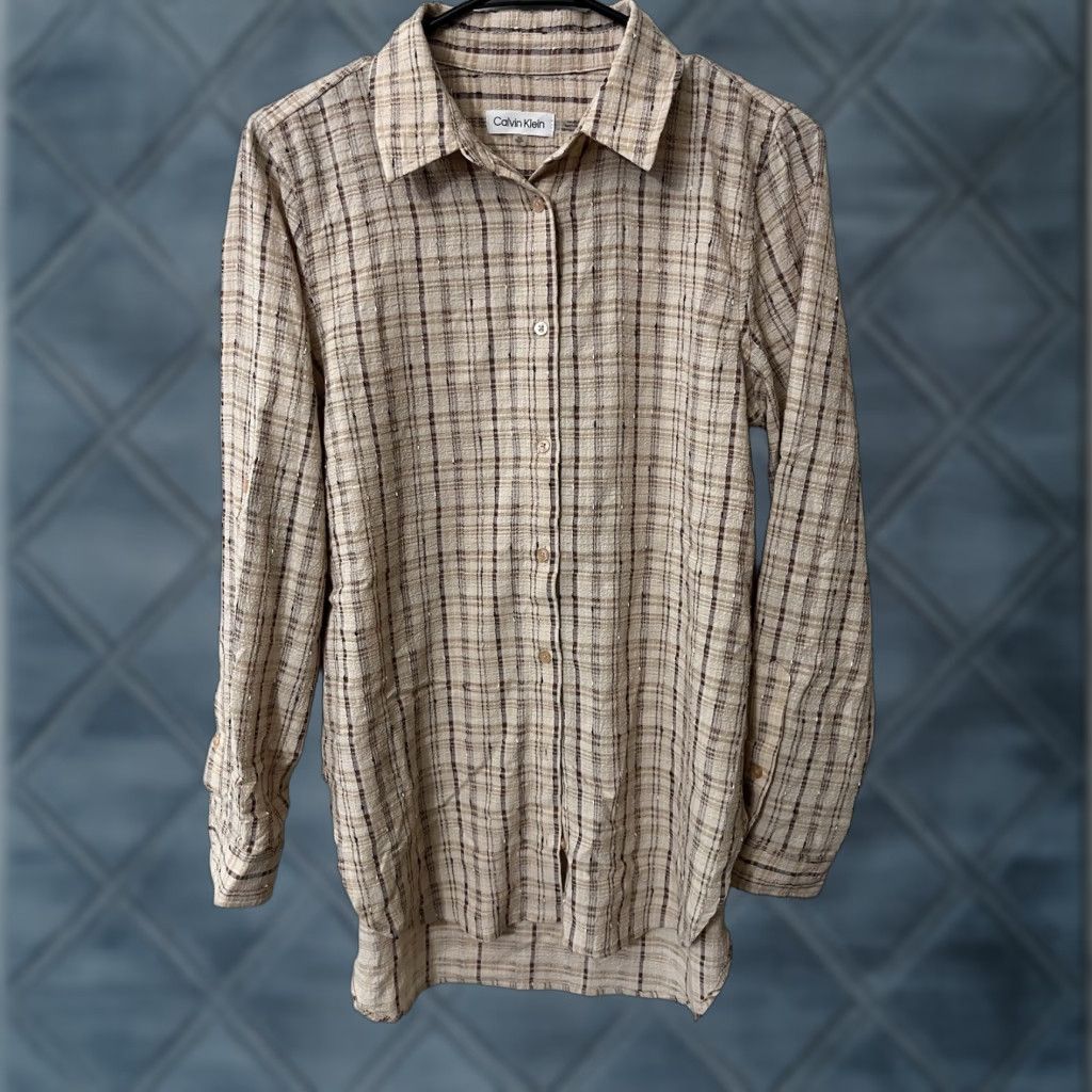 Calvin Klein CALVIN KLEIN Women’s Button-Up Shirt Plaid Beige XS Regular Size Viscose Long Sleeve Casual Blouse Womens Size XS / US 0-2 / IT 36-38 - 1 Thumbnail