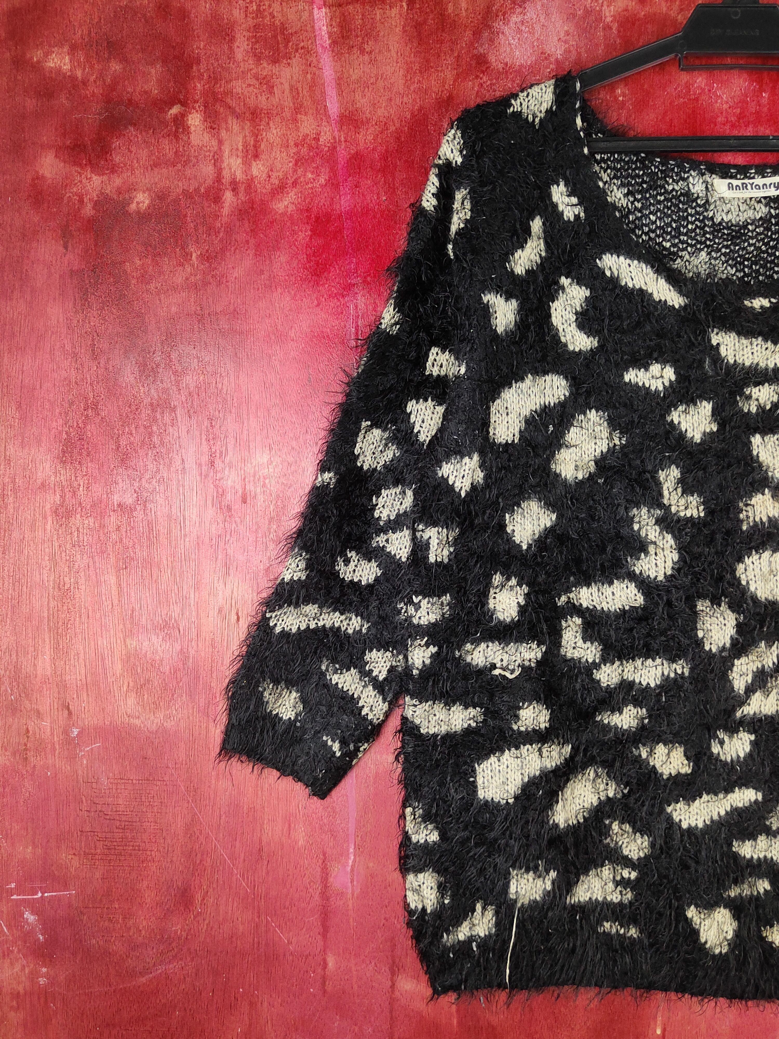 Homespun Knitwear Anryanry Black Cream Shag Shaggy Fur Mohair Knitwear #S2164 Size M / US 6-8 / IT 42-44 - 3 Thumbnail