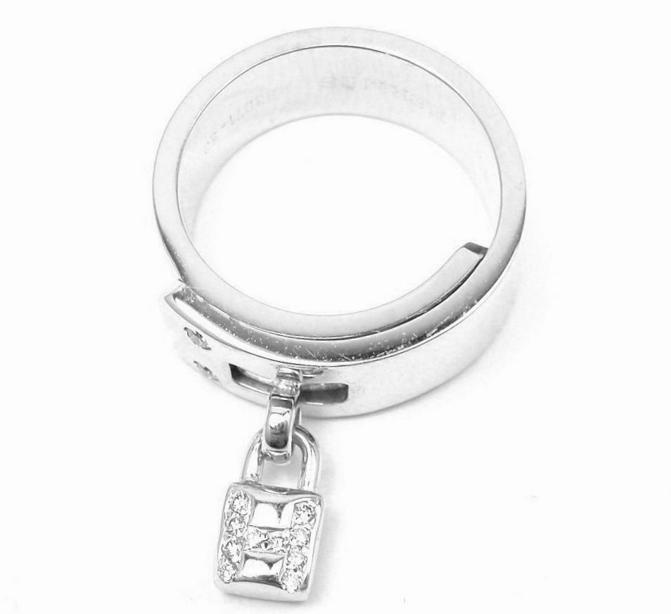 Hermes 18k White Gold "H" Lock Band Diamond Ring Size ONE SIZE - 5 Preview