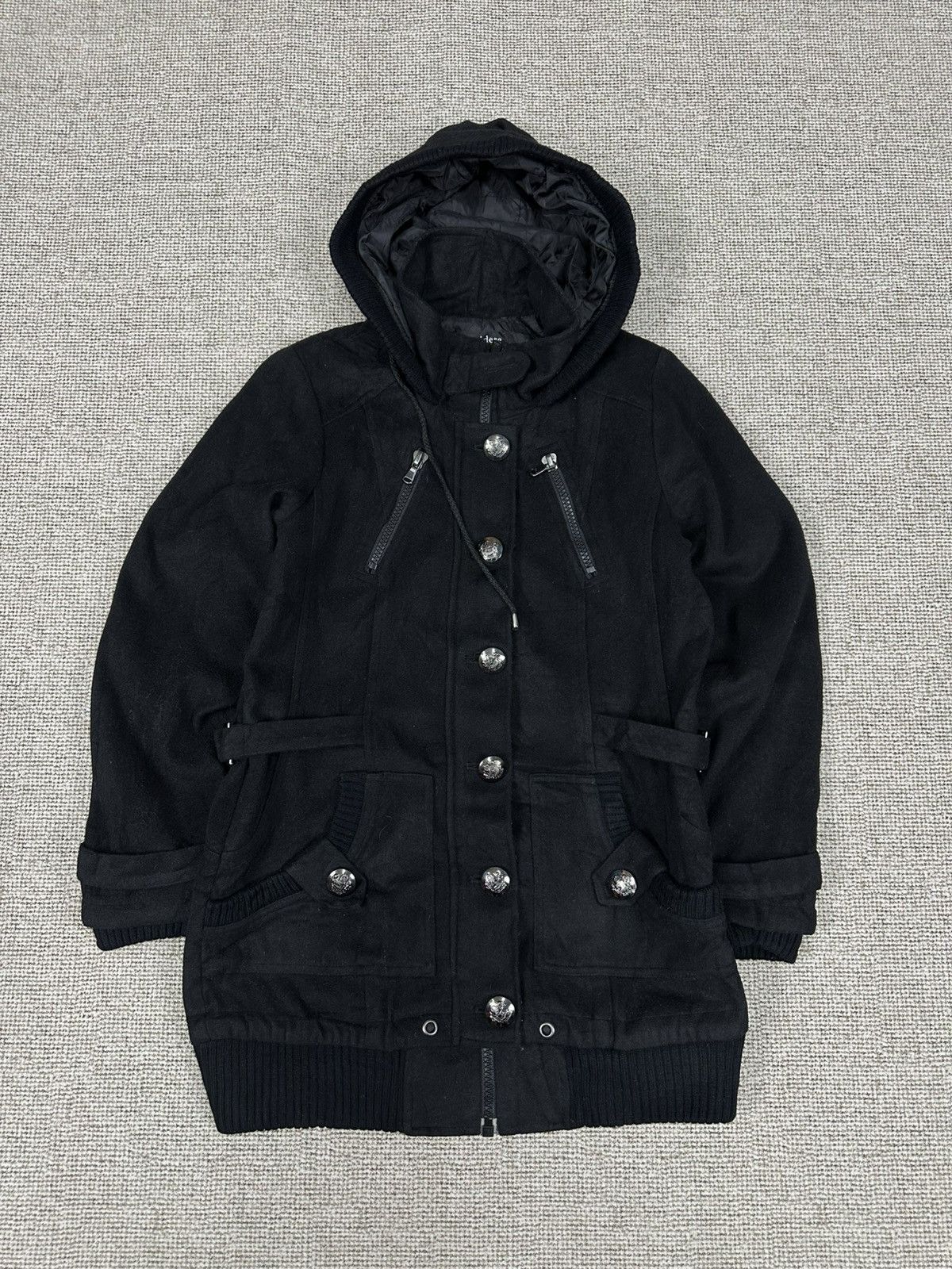 Sorridere Black Wool Blend Hooded Peacoat Lgb Style Z322