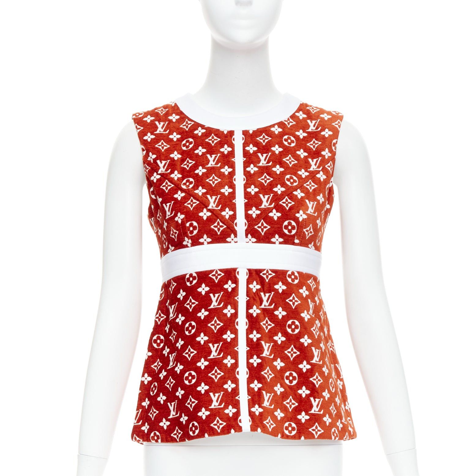 Louis Vuitton LOUIS VUITTON 2022 red white LV monogram gold back zip peplum top FR34 XS Size XS / US 0-2 / IT 36-38 - 1 Thumbnail