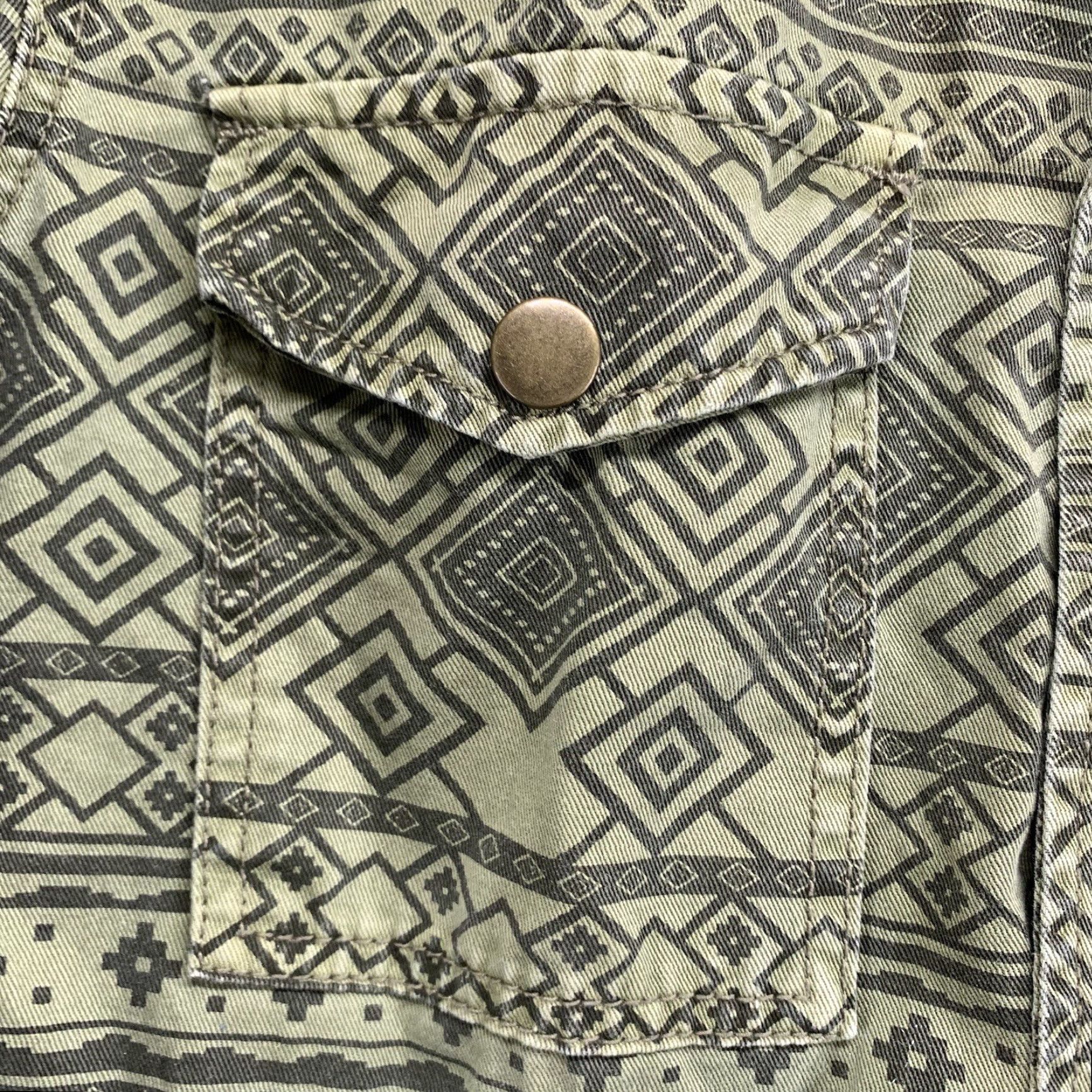 Forever 21 FOREVER 21 Women's Military Jacket Short Adjustable Cotton Tribal Pattern Green Small Fall Spring Summer Winter Size S / US 4 / IT 40 - 6 Thumbnail