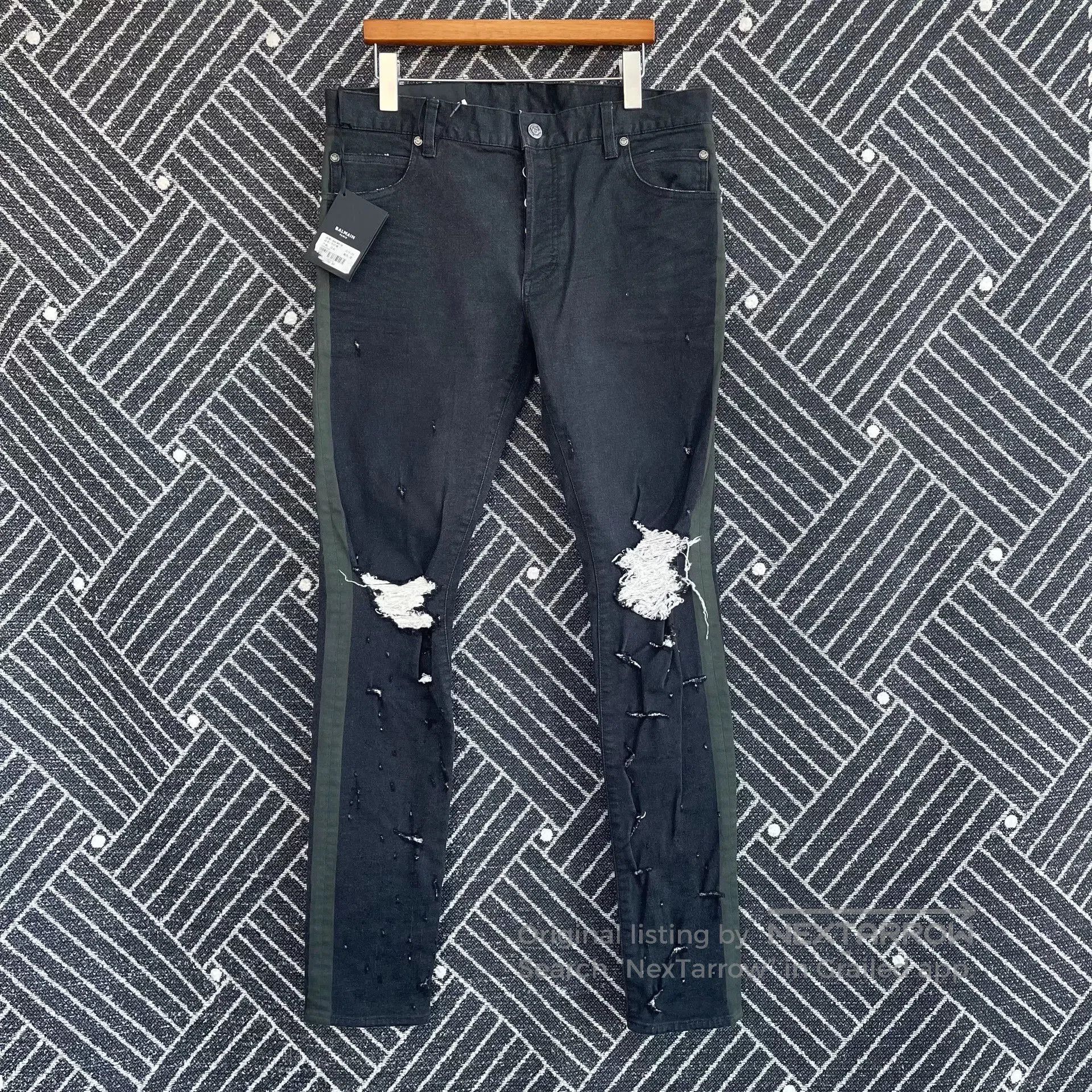 Balmain Balmain Black-Green Distressed Jeans. Size US 33 - 1 Thumbnail