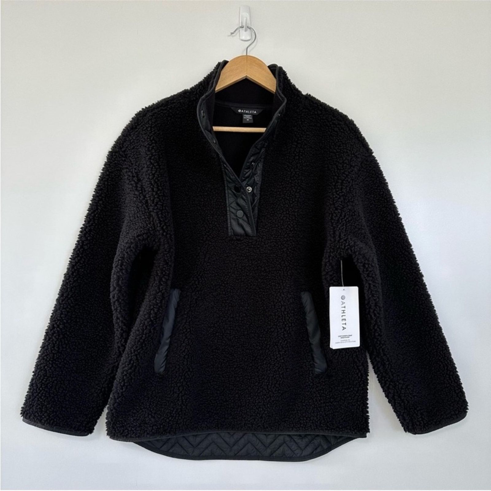 Athleta NEW ATHLETA Black Sherpa Teddy Coat Button Jacket Sweater Size L / US 10 / IT 46 - 10 Thumbnail