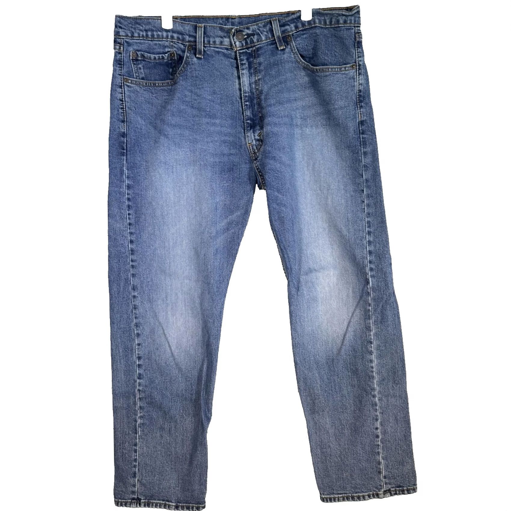 Levi's Levis 505 Jeans Mens 38x30 Medium Blue Straight Leg Distressed Denim Pants Regular Rise 5-Pocket Zip Fly Size US 38 / EU 54 - 2 Thumbnail