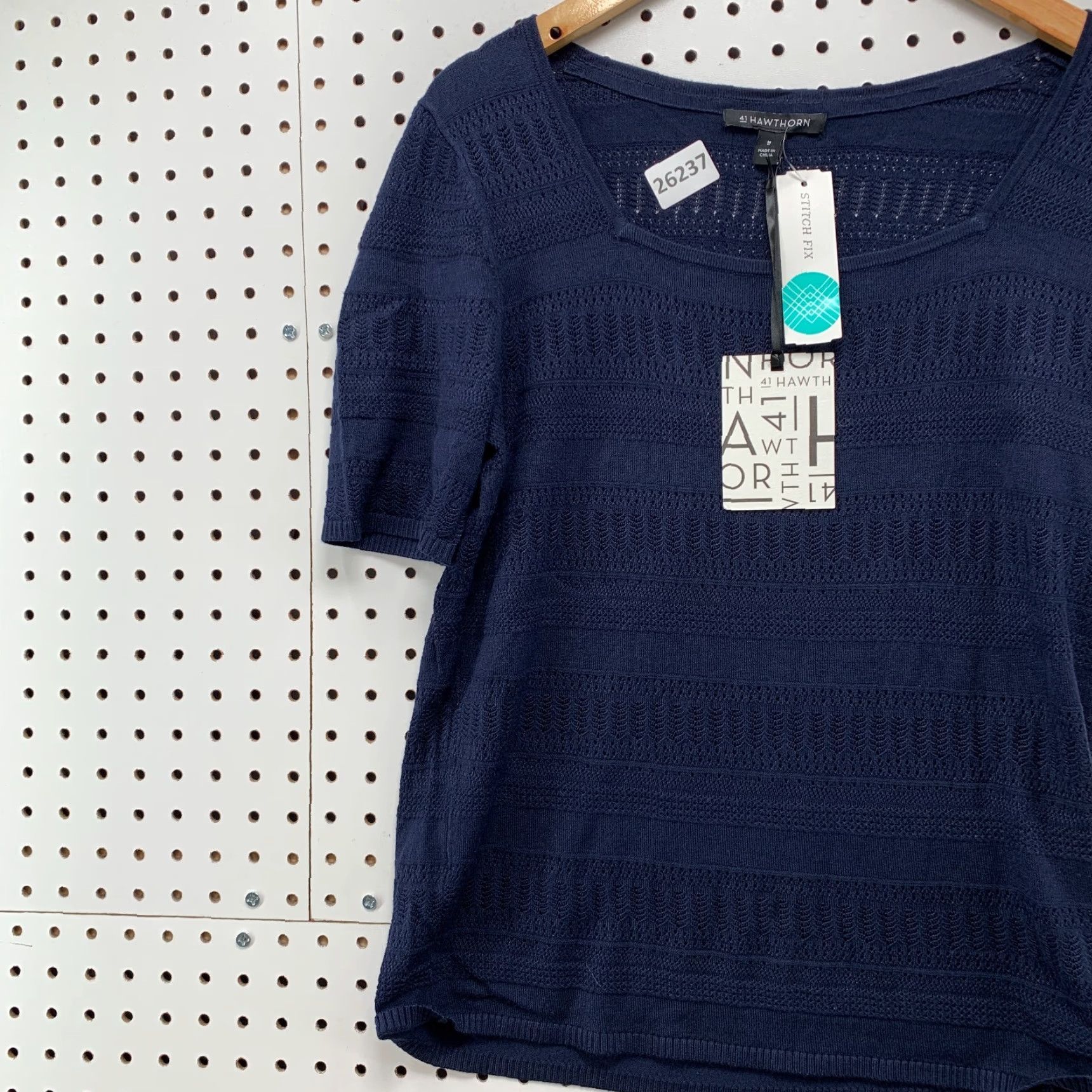 Vintage NEW 41 Hawthorn Knit Blouse Blue Square Neck Short Sleeve Women Medium Size M / US 6-8 / IT 42-44 - 3 Thumbnail