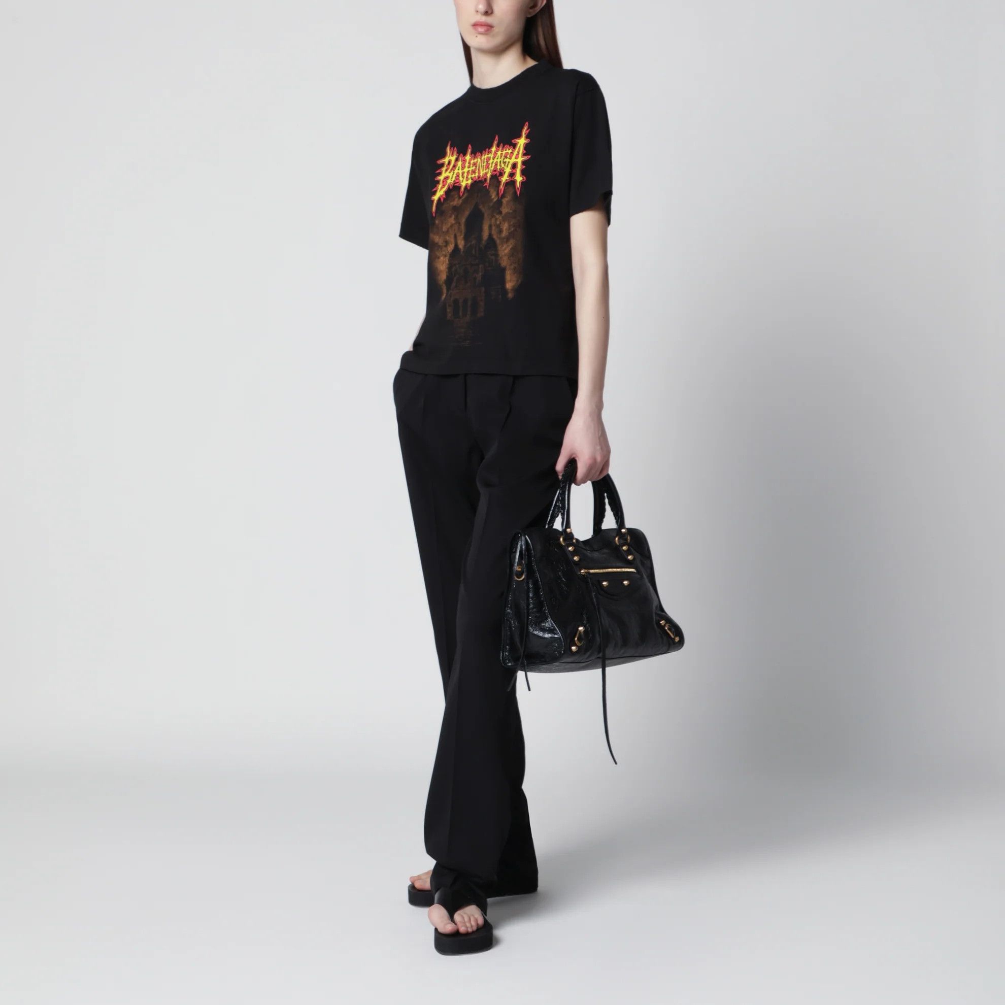 Balenciaga o1d2blof0426 Print Medium-fit Cotton T-Shirt in Black Size S / US 4 / IT 40 - 2 Thumbnail