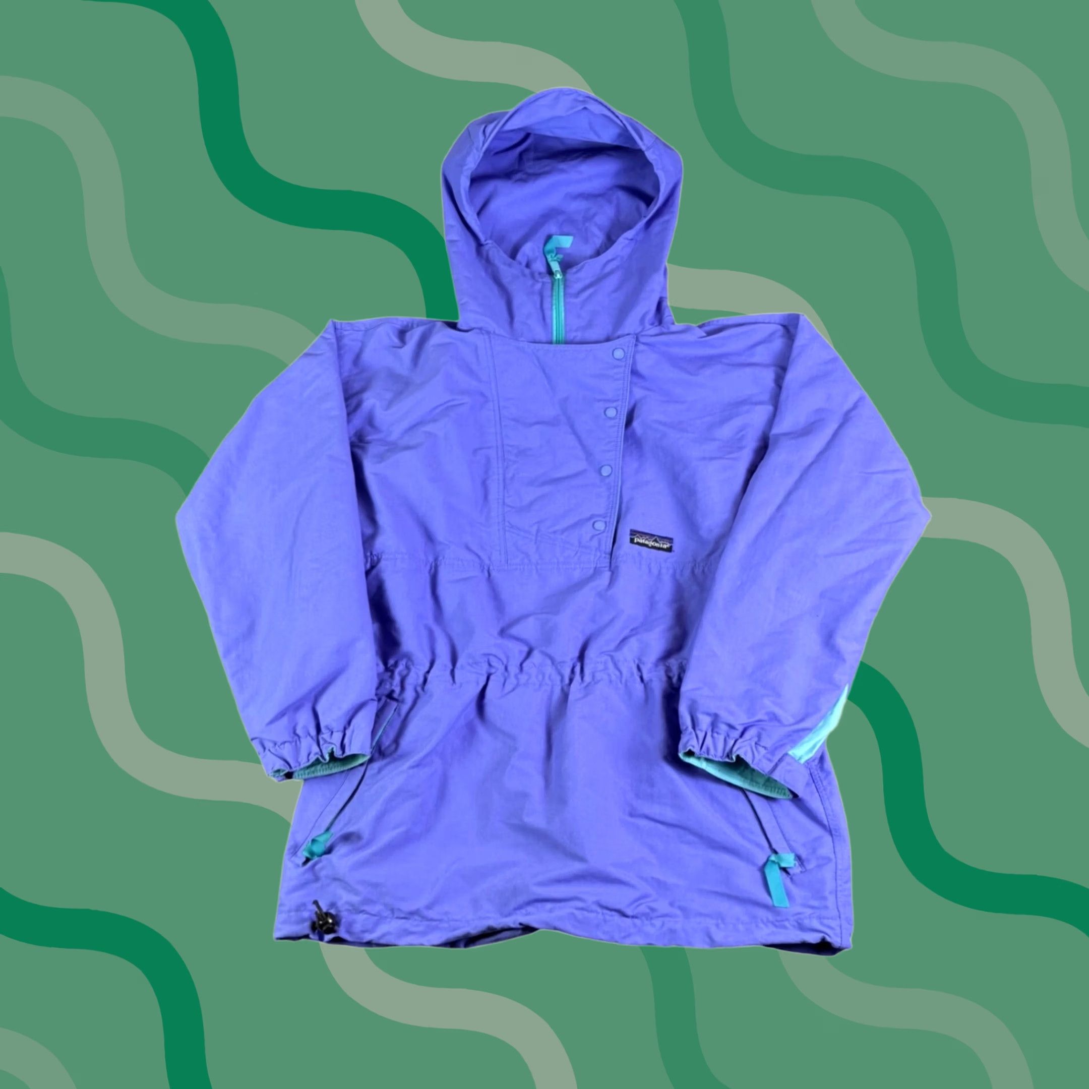Patagonia VINTAGE Patagonia Anorak Jacket Purple Teal Hooded Drawstring Pullover Size 8 Windbreaker Womens Sweatshirt (Jacket) Size M / US 6-8 / IT 42-44 - 1 Thumbnail