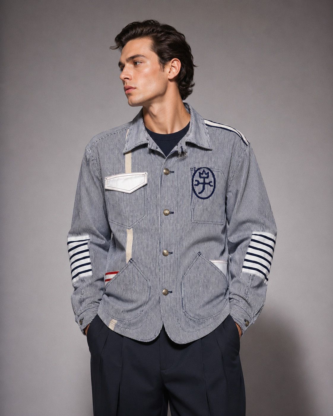 Jean Charles De Castelbajac 💥 CASTELBAJAC JEAN HICKORY STRIPED JACKET BUTTON Size US L / EU 52-54 / 3 - 1 Thumbnail