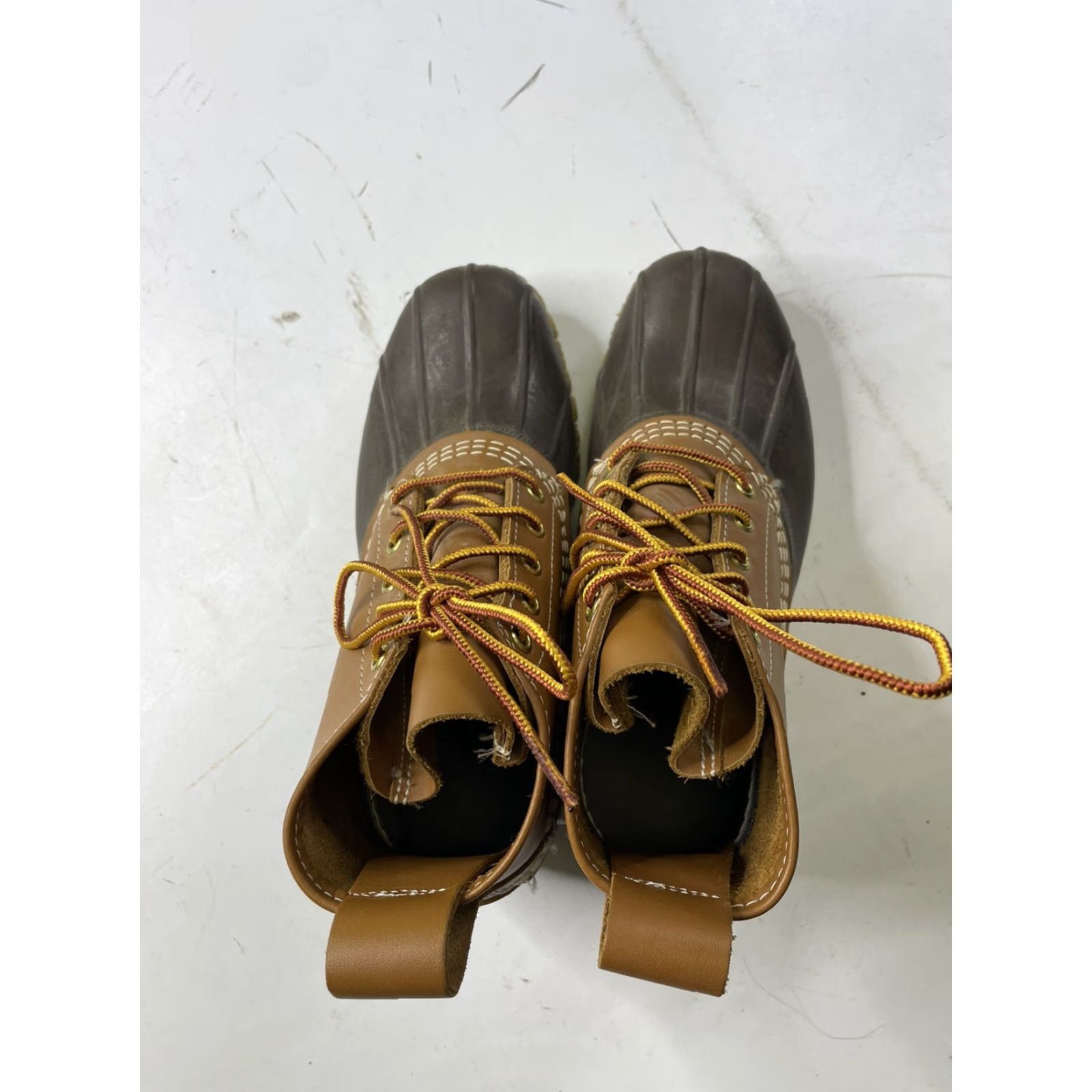Vintage LL Bean Boots Women's Duck Boot 7M Brown Navy Waterproof Leather Rubber Casual Winter Fall Spring Summer Ankle Boots M Womens Size US 7 / IT 37 - 5 Thumbnail