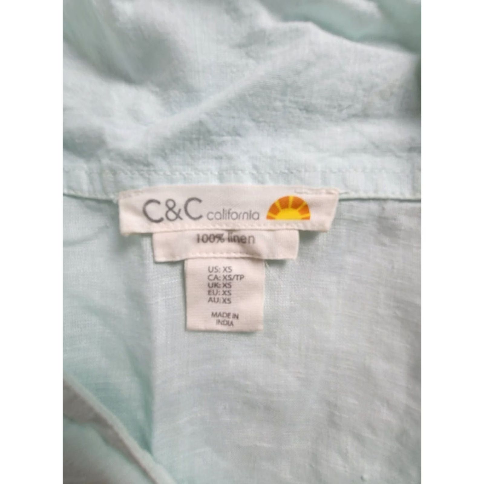 Vintage C&C California Womens Tunic Top XS Light Mint Green Linen Long Sleeve Size XS / US 0-2 / IT 36-38 - 3 Thumbnail