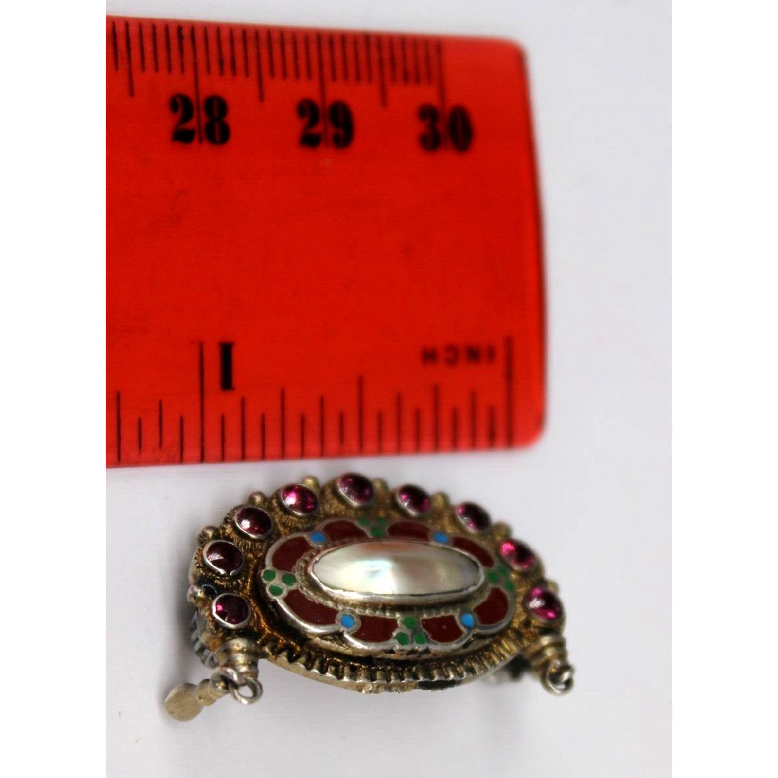 Other Vintage Brooch 935 Silver Pearl • Rhinestones Red Green Blue Size ONE SIZE - 2 Thumbnail