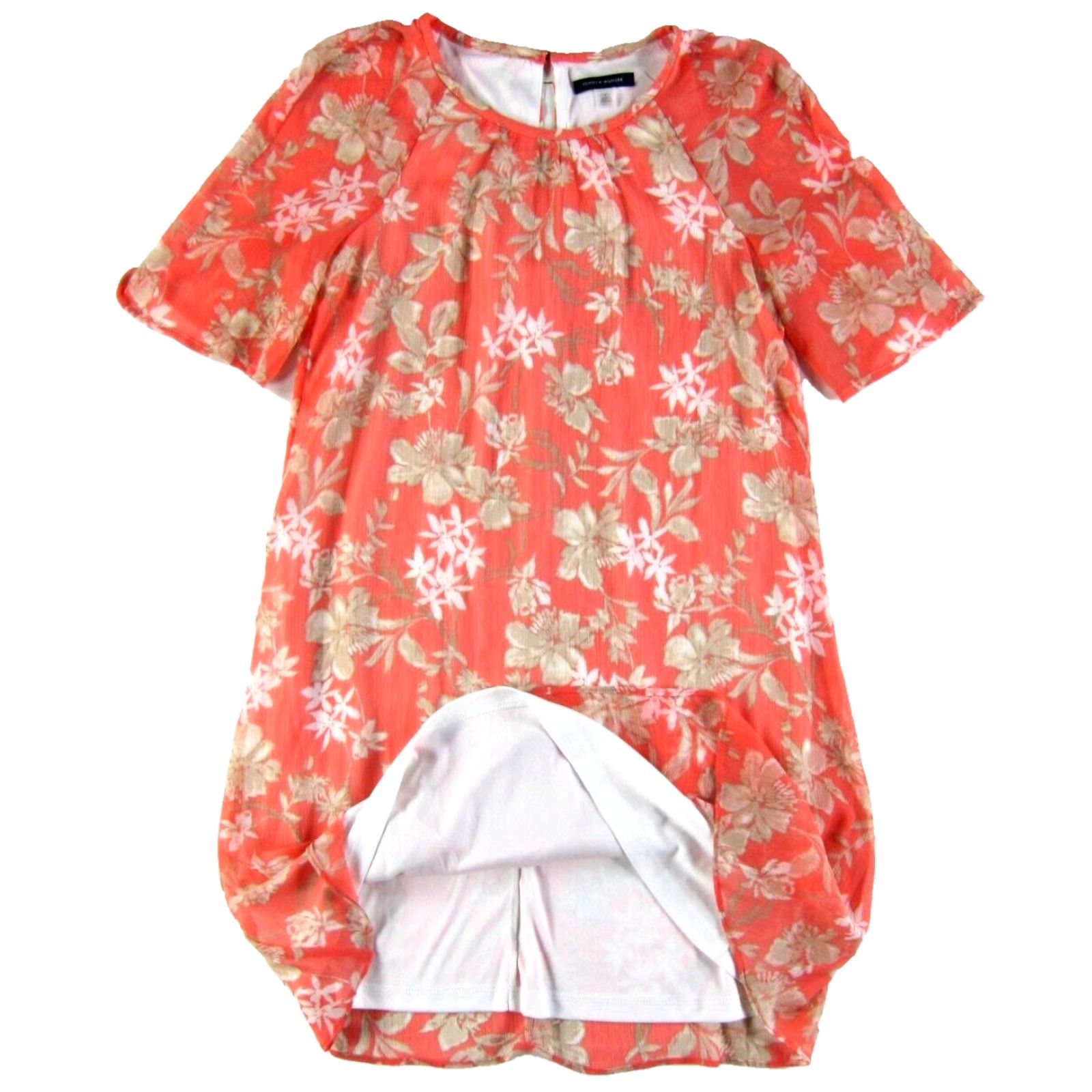Tommy Hilfiger Tommy Hilfiger Pink White Brown Floral Short Sleeve Tunic Shift Dress Size 2 Size 26" / US 2 / IT 38 - 6 Thumbnail