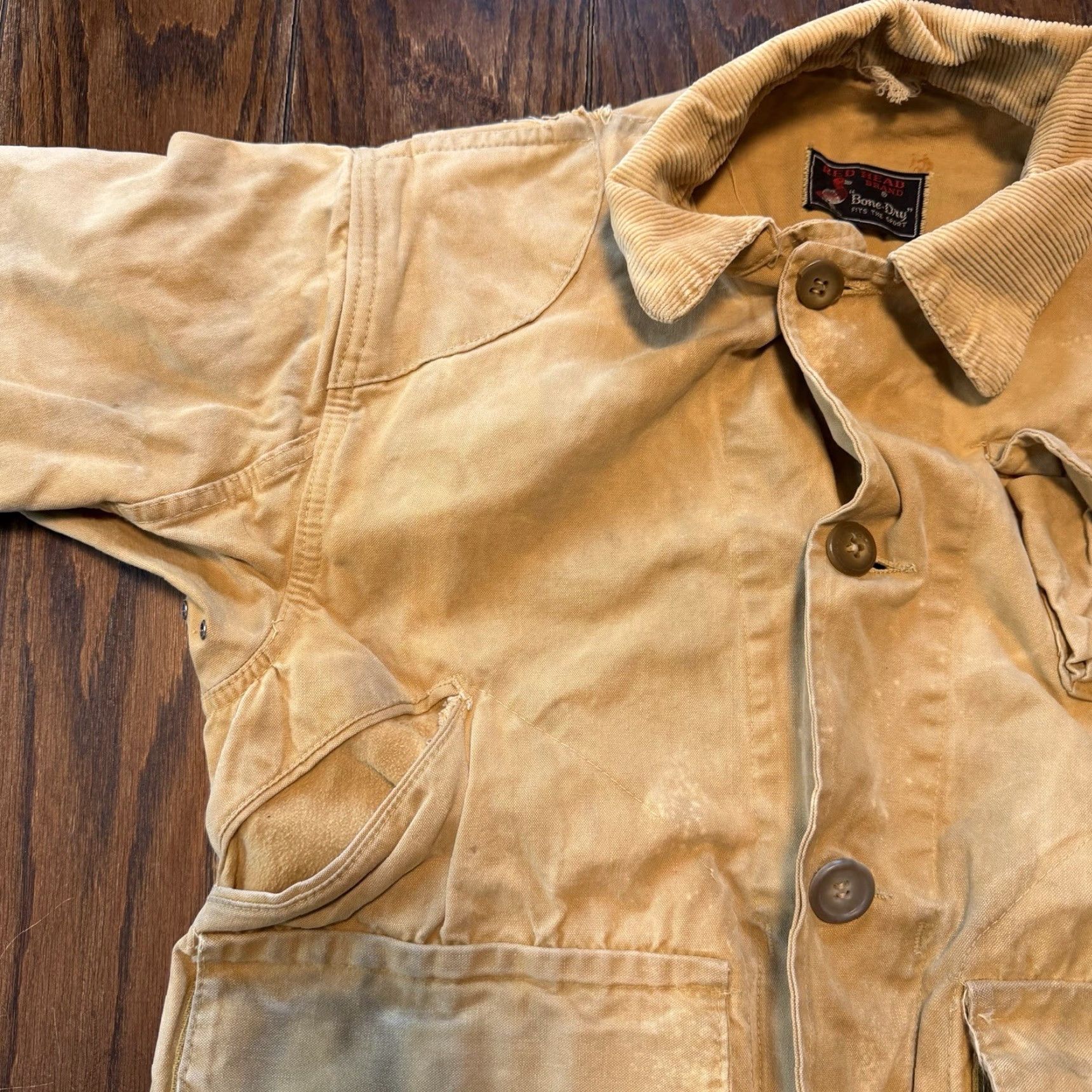 Vintage VINTAGE Red Head Canvas Hunting Jacket Game Pouch BONE DRY Large Coat 1930s 30s Beige Mens Jacket Size US L / EU 52-54 / 3 - 4 Thumbnail