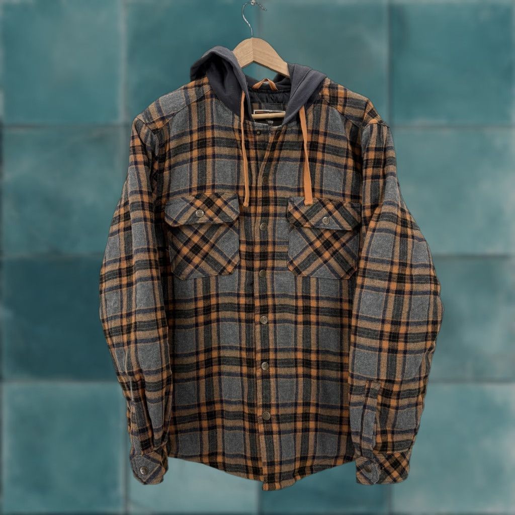 Vintage Legendary Outfitters Hoodie Mens Medium Brown Plaid Flannel Hooded Lined Quilted Thermal Pockets Button Classic Outdoor Shirt Size US M / EU 48-50 / 2 - 1 Thumbnail