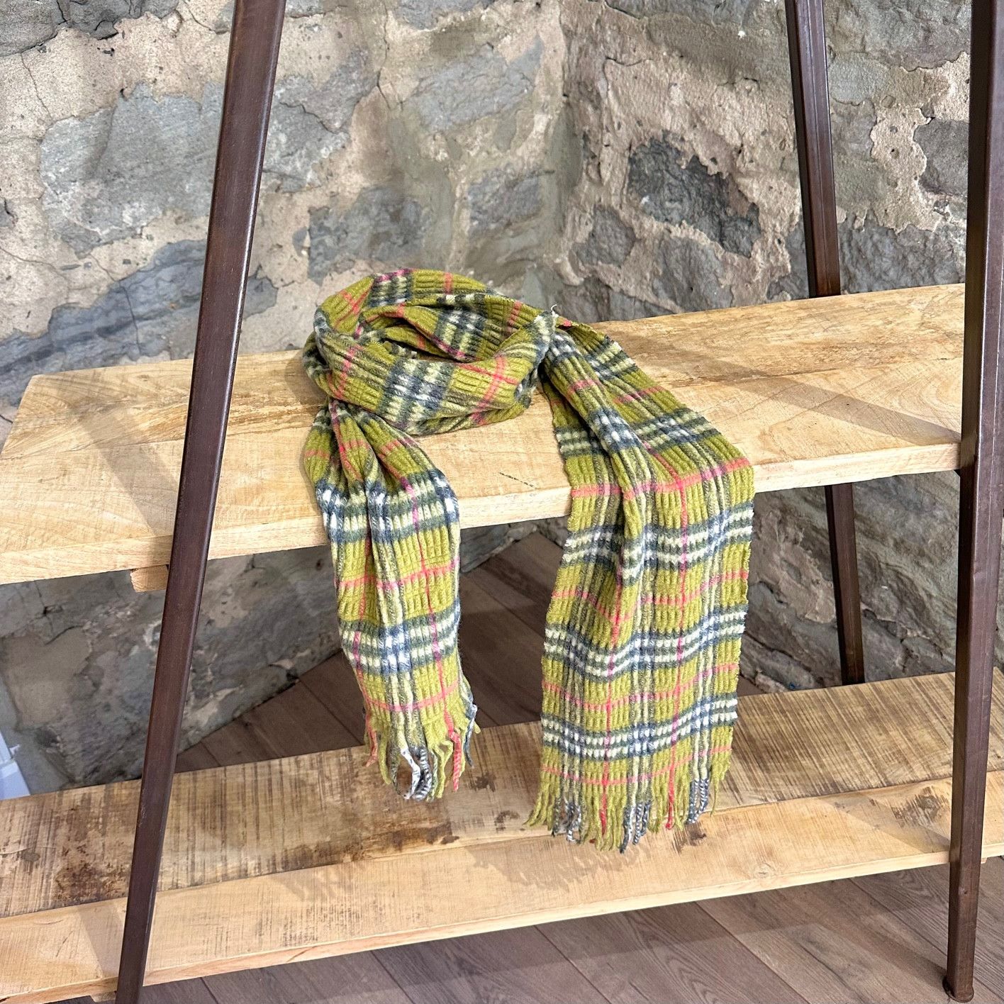 Burberry Green Cashmere Wool Gauffre Scarf