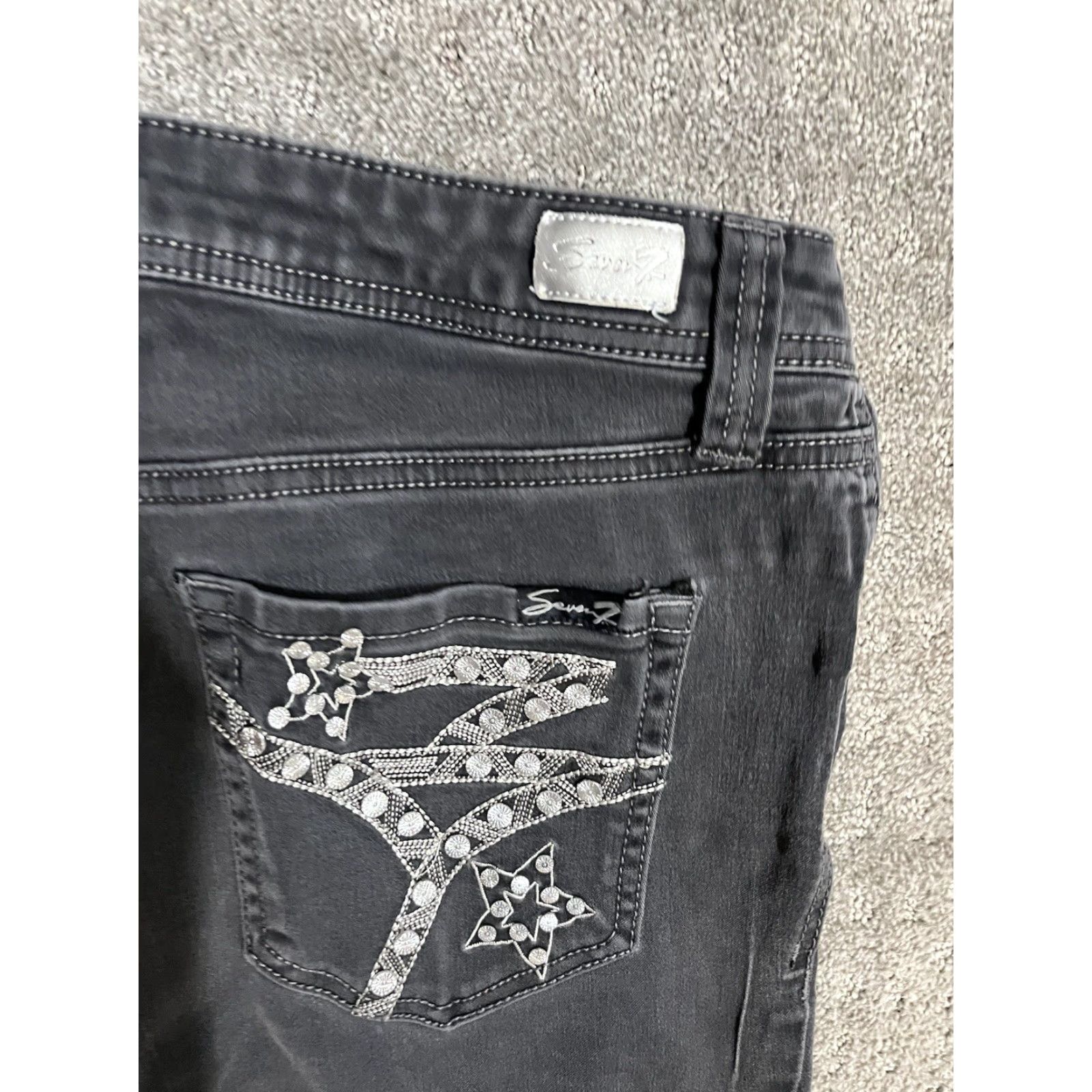 Vintage Women’s 10 Seven7 Mid Rise Skinny Jeans Tapered Ankle Black Distressed Size 32" / US 10 / IT 46 - 5 Thumbnail