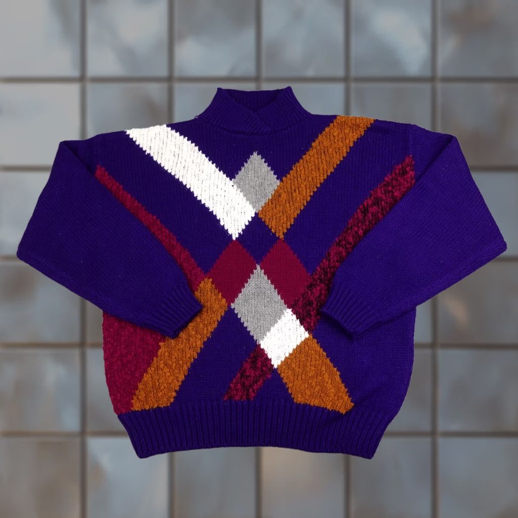 Alife VINTAGE Spice Of Life Sweater Womens Large Purple Chunky Knit Pullover Retro 80s Size L / US 10 / IT 46 - 1 Thumbnail