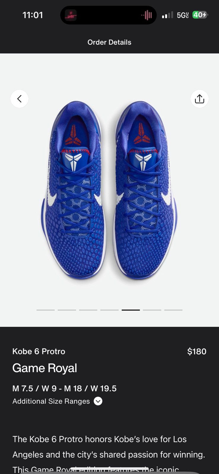 Nike Nike Kobe 6 Protro Game Royal Dodgers 11.5 Size US 11.5 / EU 44-45 - 3 Thumbnail