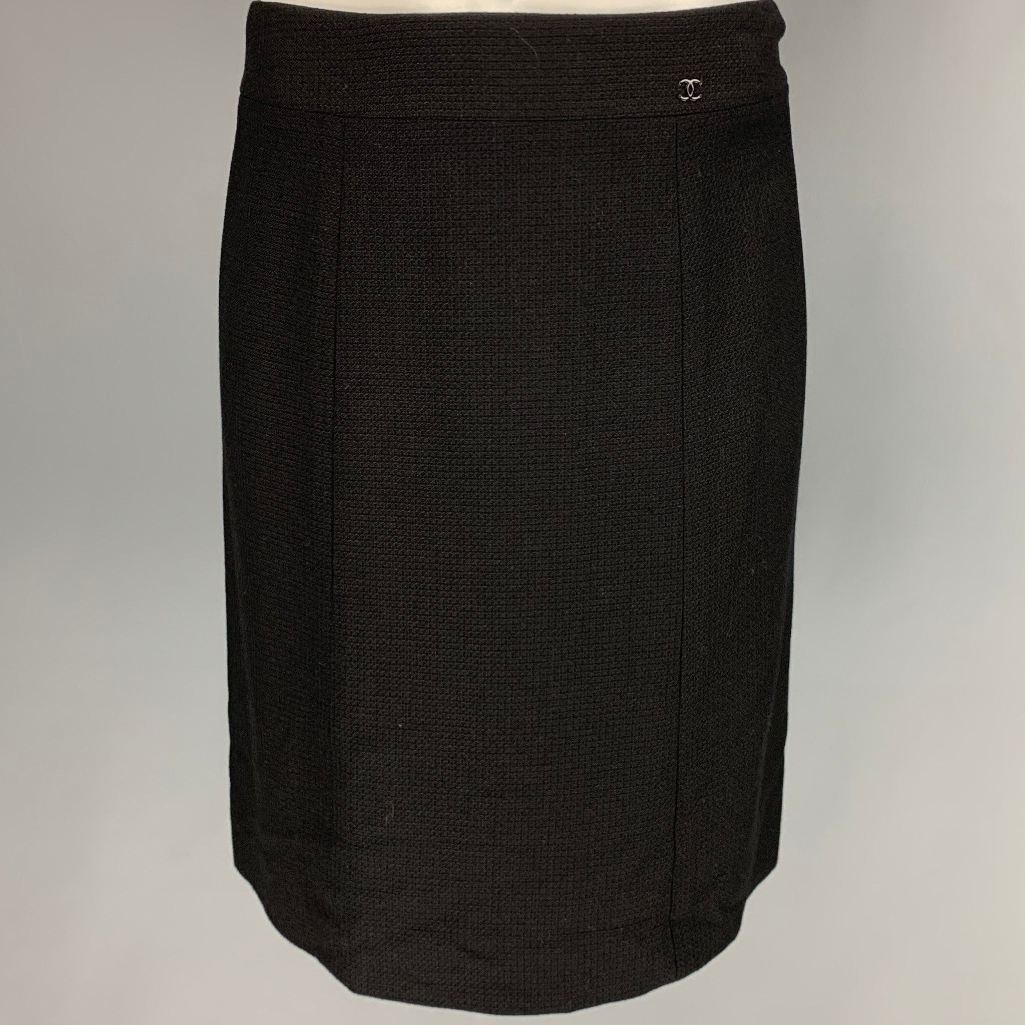 image of Chanel Black Wool Blend Textured Skirt, Women's (Size 30)