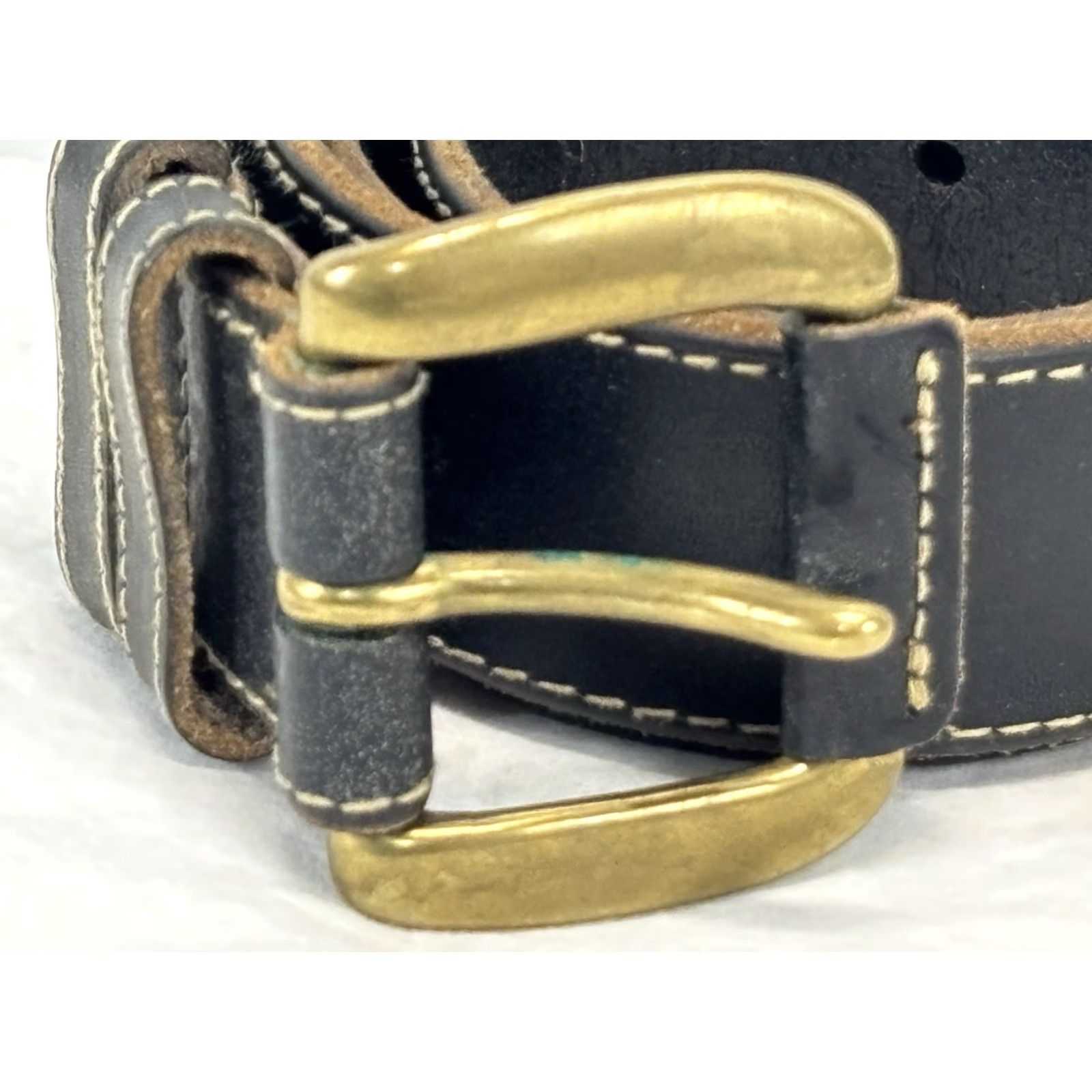 Gap Gap Italian Leather Belt Sz 32 Men’s Black Bronze Buckle White Stitching Size 32 - 2 Thumbnail