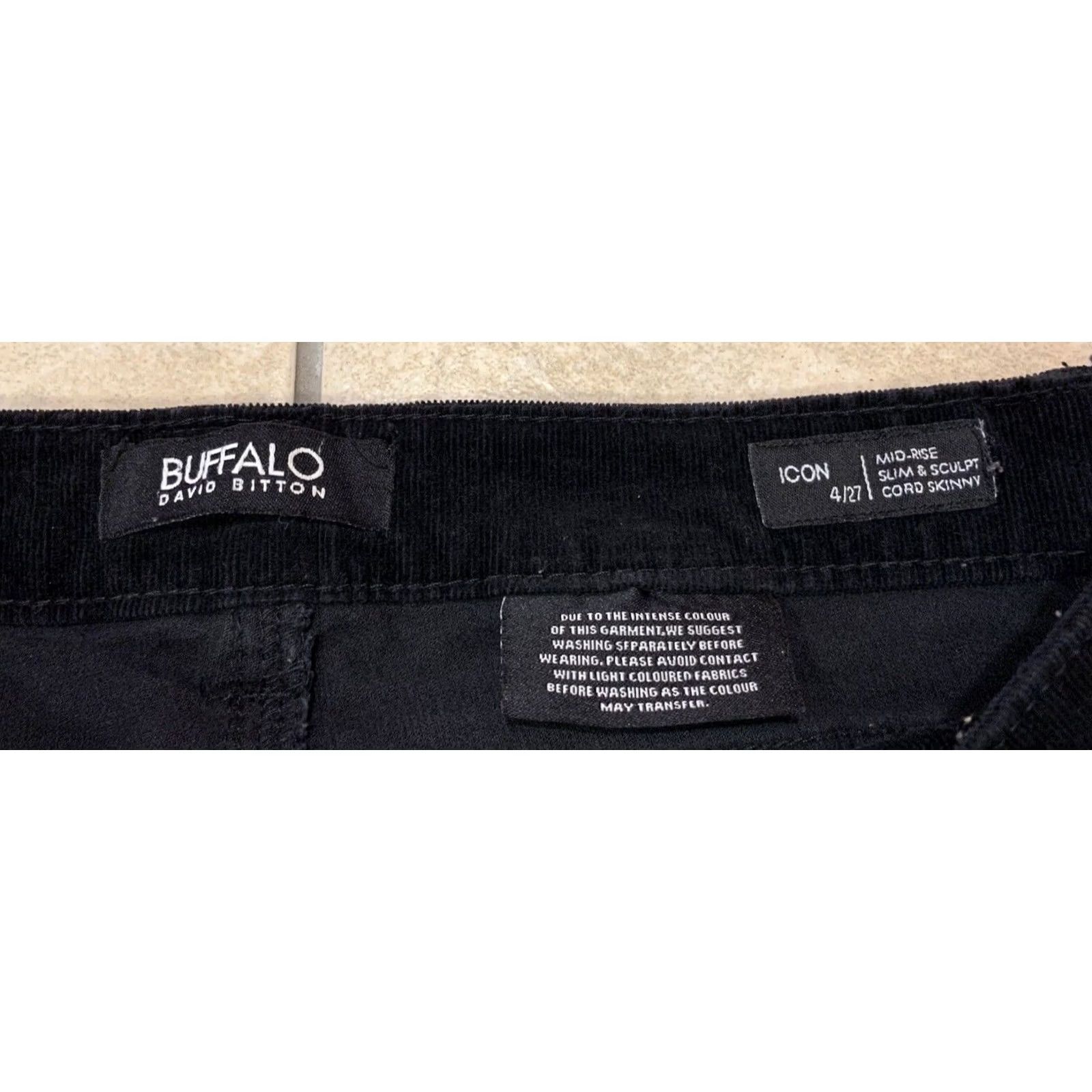Vintage Buffalo Women's Pants Corduroy Skinny Mid Rise Black 4/27 Slim Stretch Inseam 29" 27" Waist Button Zip Pockets Shaping Easy Care Fall Winter Size 27" / US 4 / IT 40 - 5 Thumbnail
