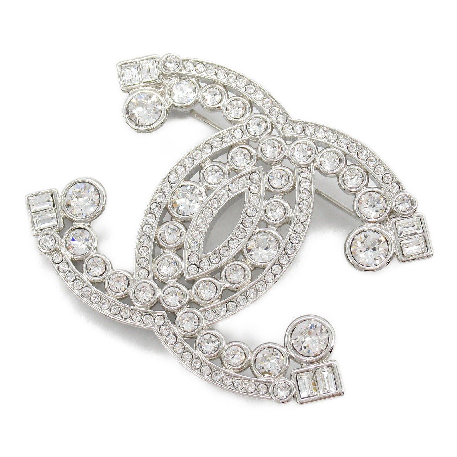 Chanel Chanel Coco Mark Brooch Silver Plated Stone Clear Size ONE SIZE - 1 Thumbnail
