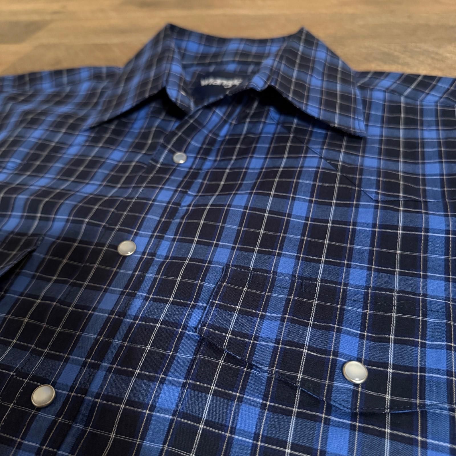 Wrangler WRANGLER Shirt Blue Plaid Pearl Snap Western Mens Large Size US L / EU 52-54 / 3 - 4 Thumbnail