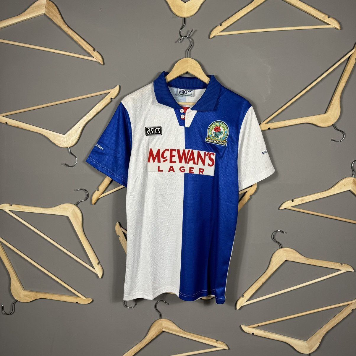 image of Vintage Asics Blackburn Rovers Fc 1994-95 Soccer Jersey in Blue/White, Men's (Size Large)