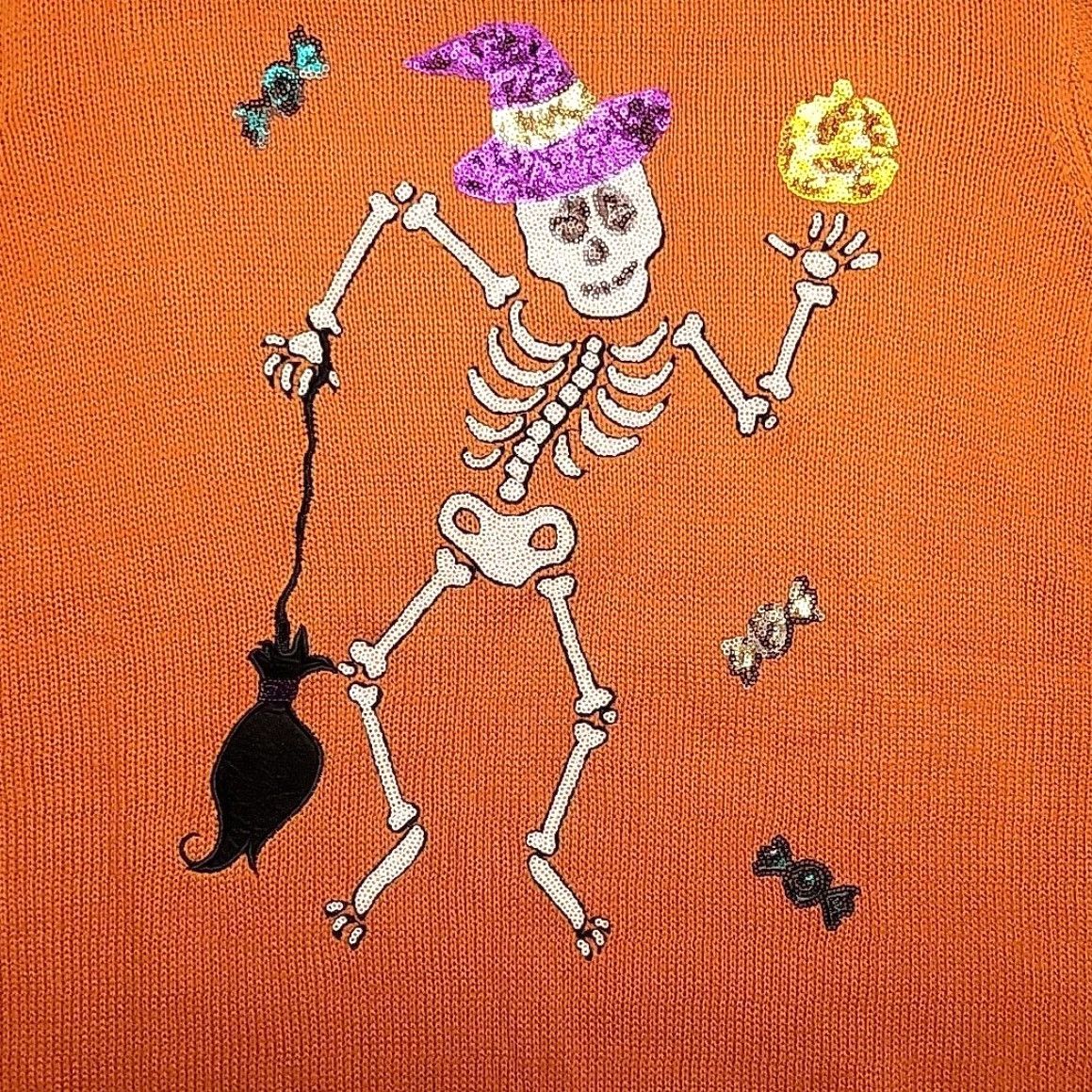 Vintage VTG Halloween Poof Sweater Womens M Orange Skeleton Trick or Treat Pumpkin Sweater Womens M Orange Skeleton Trick or Treat Pumpkin Size M / US 6-8 / IT 42-44 - 2 Thumbnail