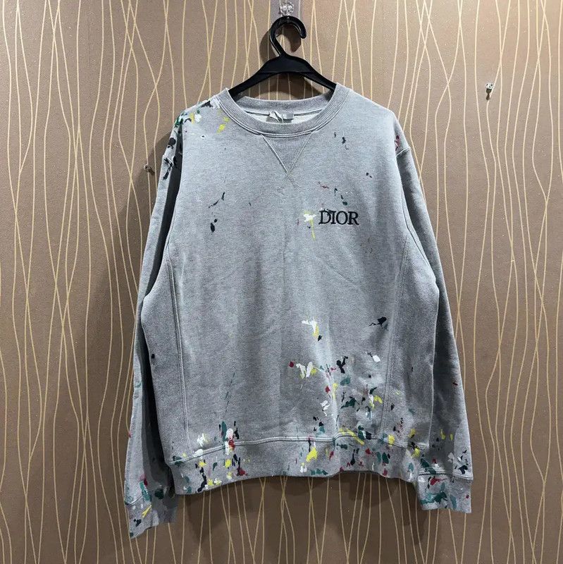 Dior Dior Gray Cotton Men's Sweatshirt with Paint Splashes 0089 Size US L / EU 52-54 / 3 - 1 Thumbnail