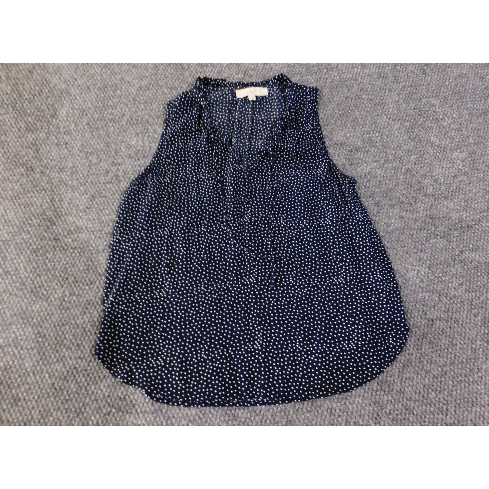 Loft LOFT Blouse Womens Medium Navy Blue White Polka Dot Sleeveless Tie Neck Top Size M / US 6-8 / IT 42-44 - 3 Thumbnail