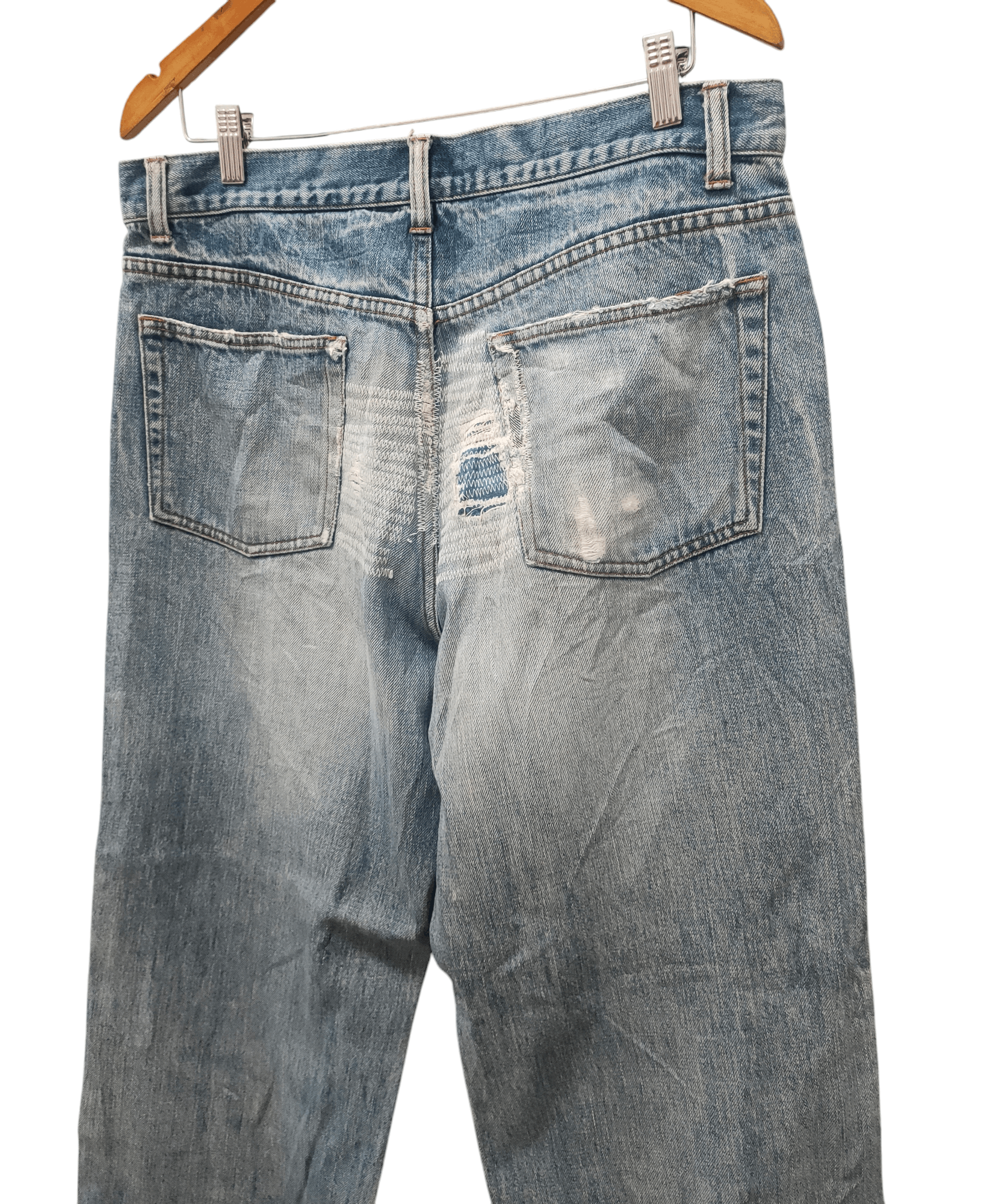 Japanese Brand 💥Baggy Flared Distressed Gl Heart Denim 💥 Size US 36 / EU 52 - 6 Thumbnail