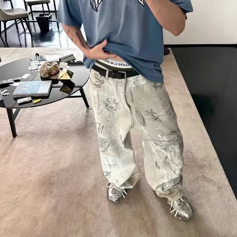 Japanese Brand × Vintage hand-painted baggy jeans Size US 36 / EU 52 - 2 Thumbnail