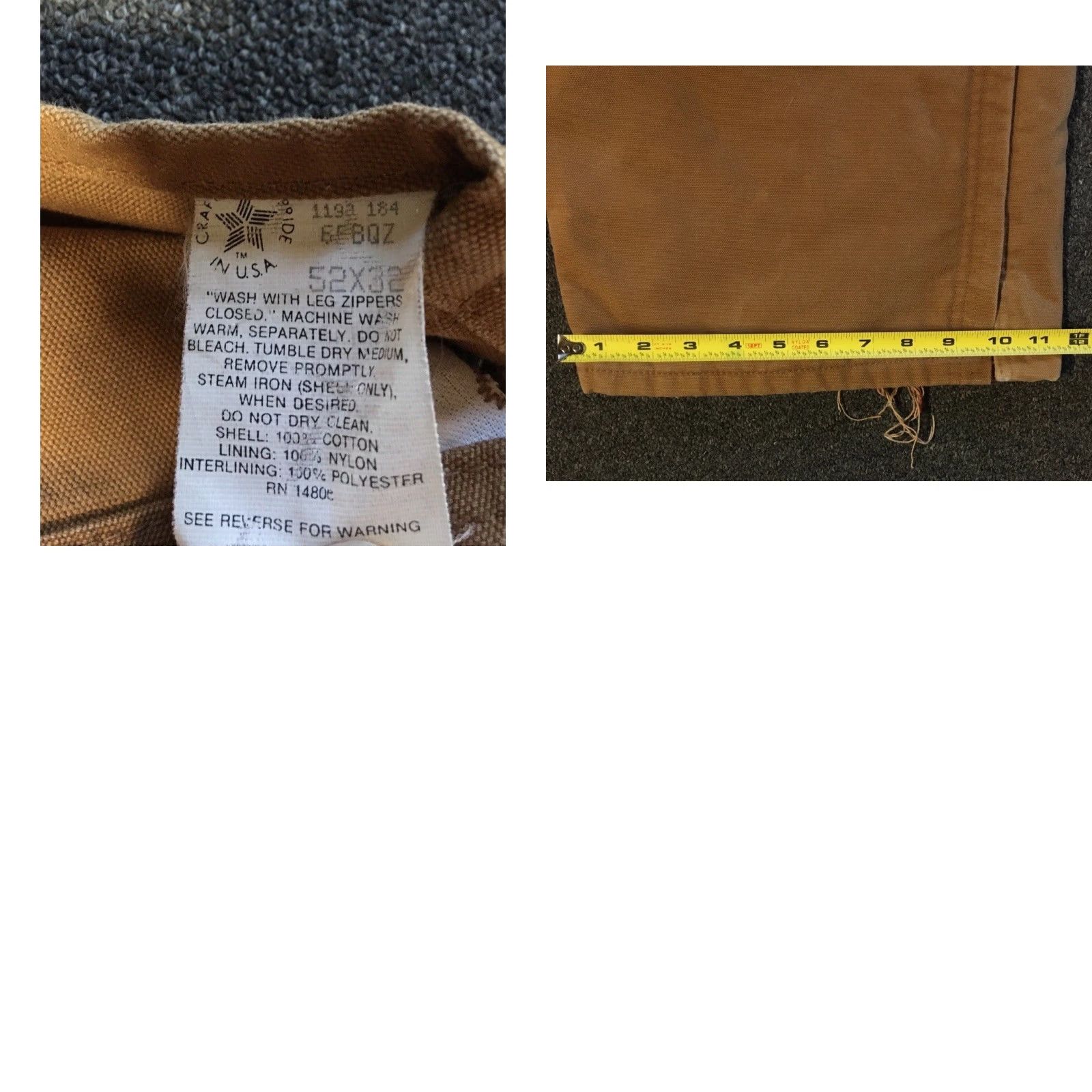 Carhartt VINTAGE Carhartt Overalls 52 USA Beige Quilt Lined 80s 90s Grunge Trucker Biker Punk Workwear Jeans Men Size US 36 / EU 52 - 9 Thumbnail