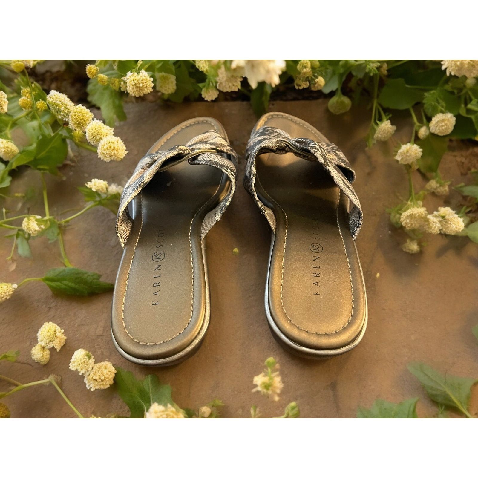 Unknown London Karen Scott Snakeskin Gold Button Wedge Shoes Sz 6.5 M Size US 6.5 / IT 36.5 - 4 Thumbnail
