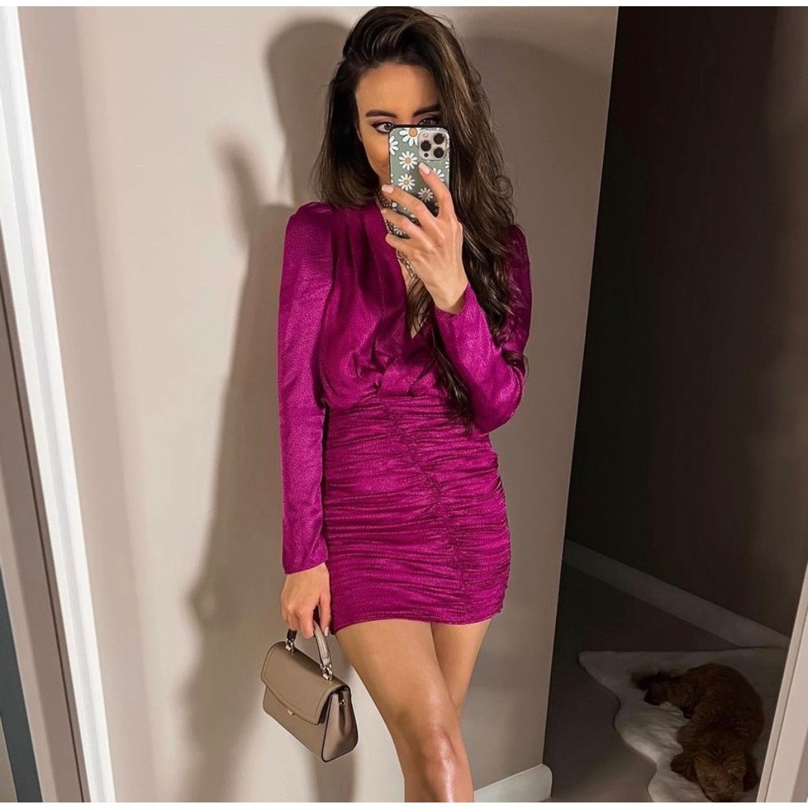 Zara ZARA BLOGGER FAVORITE SATIN EFFECT PRINT DRESS FUCHSIA Size L / US 10 / IT 46 - 9 Thumbnail