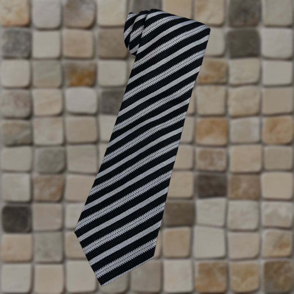 Valentino VINTAGE Gianfranco Valentino Silk Tie Striped Made in Canada Men Tie Black Silver 54.5" 3.75" Wide Short Styled Size ONE SIZE - 1 Thumbnail