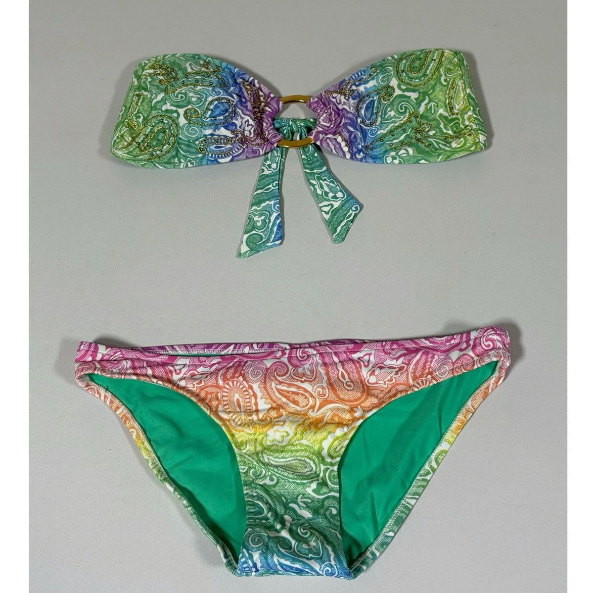 Designer × Sugar × Vintage Sugar Free Paisley Top (M) and Bottoms (S) Bikini Set 💚✨ Size ONE SIZE - 3 Thumbnail