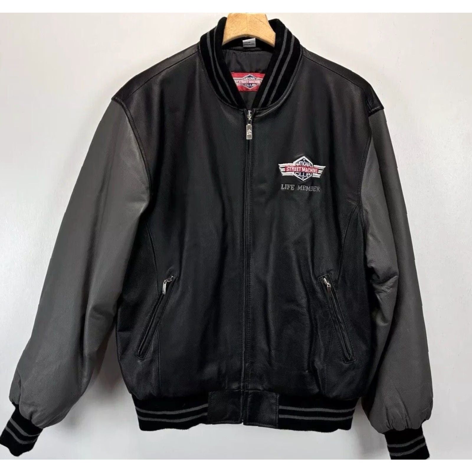 Vintage VINTAGE National Street Machine Club Leather Bomber Jacket Life Member Adult Medium Black Gray Embroidered Mens Size US M / EU 48-50 / 2 - 2 Thumbnail