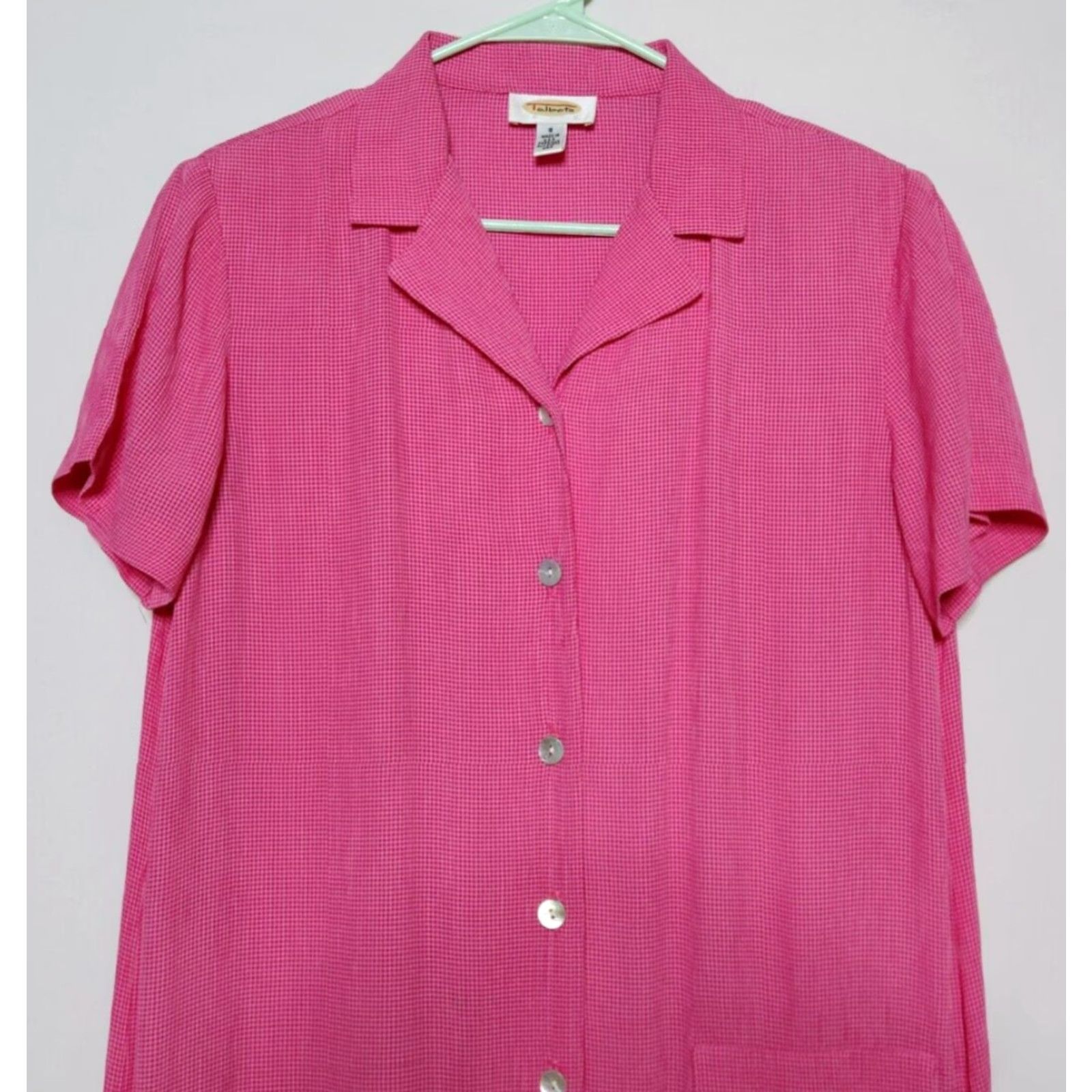 Talbots Talbots Womens Dress Button Front Maxi Gingham Short Sleeve Shoulder Pads Pink 8 Size 30" / US 8 / IT 44 - 3 Thumbnail