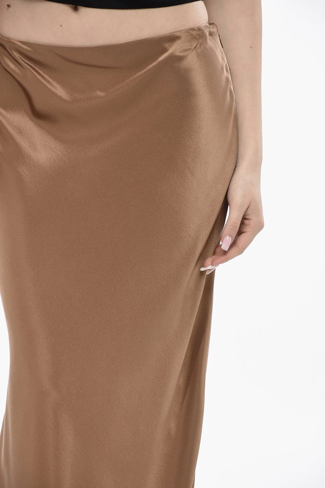 Saint Laurent Paris og1mm0326 Silk Satin Skirt in Brown Size 28" / US 6 / IT 42 - 3 Thumbnail