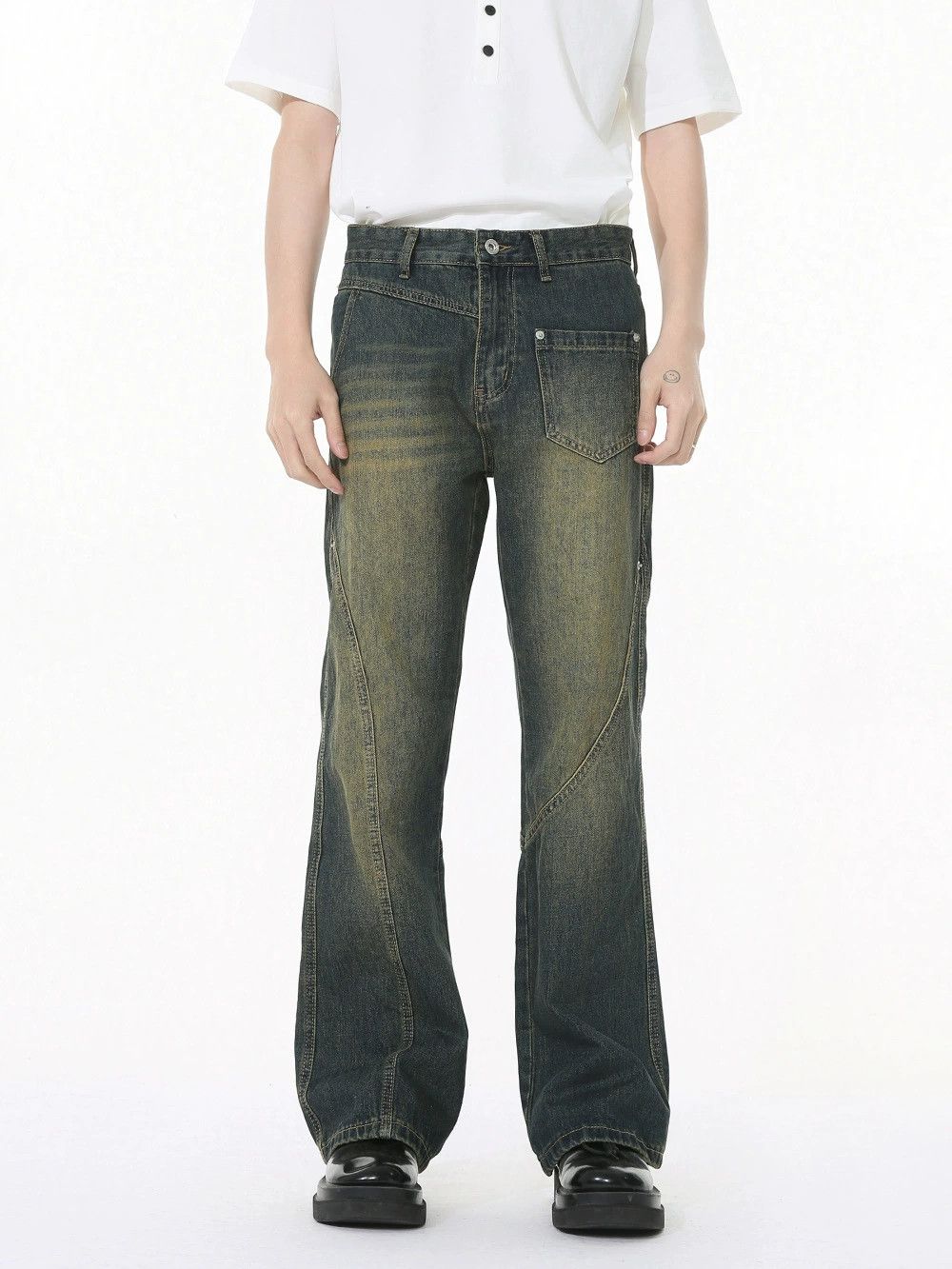 Jean Japanese cleanfit retro patchwork distressed flared jeans Size US 32 / EU 48 - 1 Thumbnail