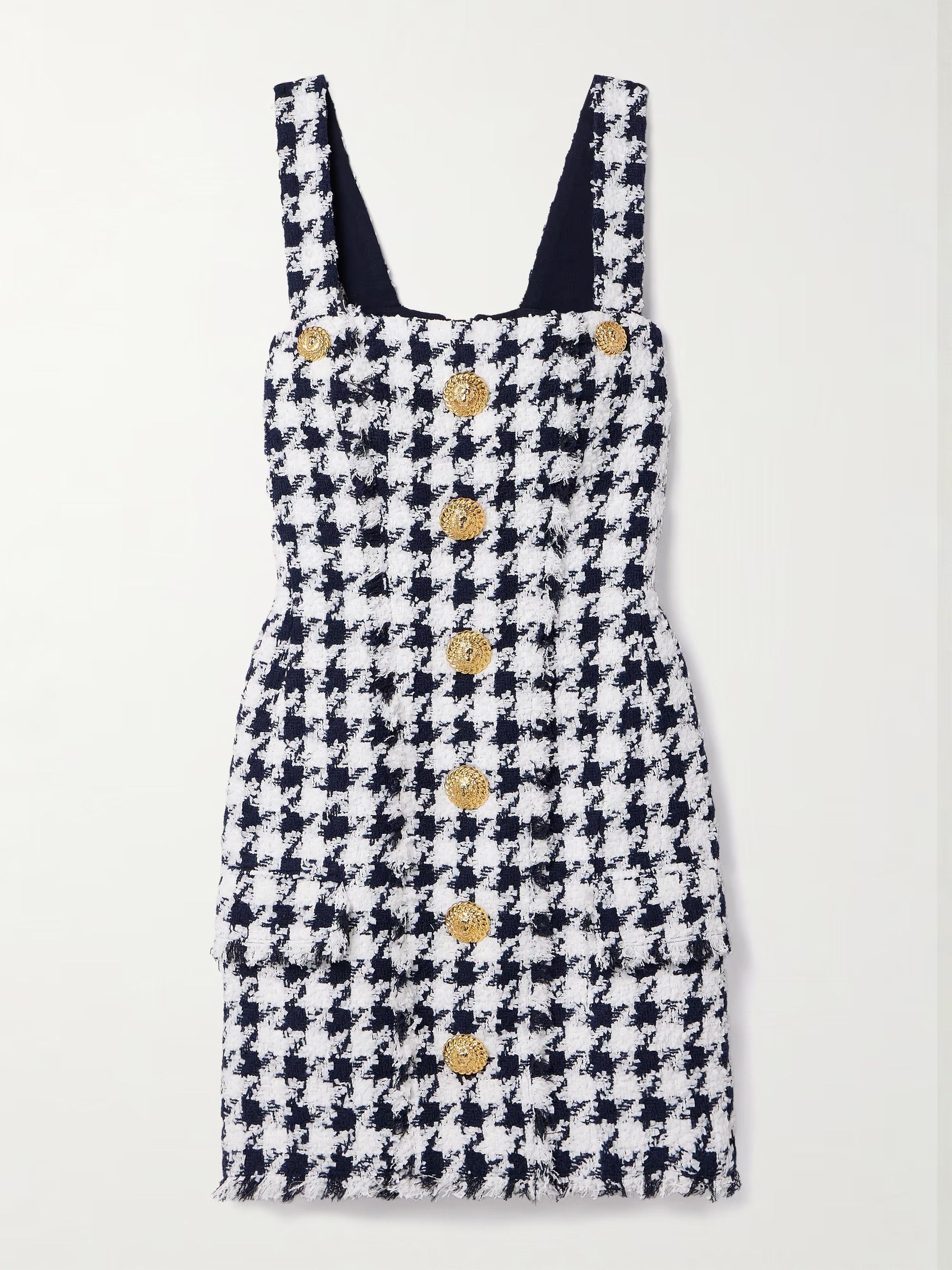 Balmain o1s1wg111225 Embellished Frayed Tweed Dress in Black/White Size S / US 4 / IT 40 - 1 Thumbnail