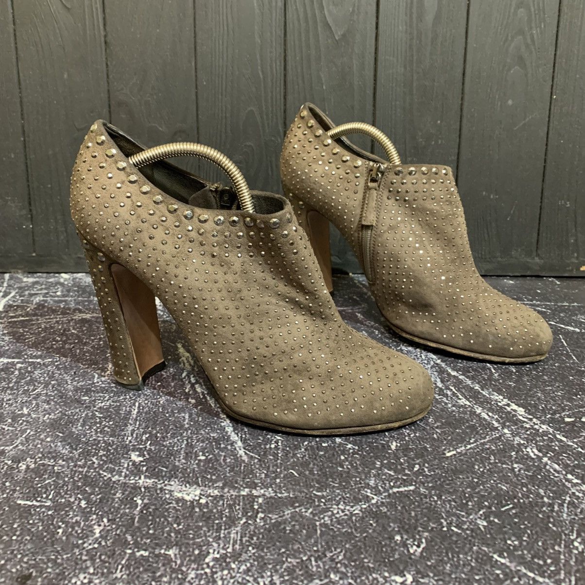 Prada PRADA Taupe Suede Studded Ankle Boots Heels Size 38.5 Size US 8.5 / IT 38.5 - 2 Thumbnail