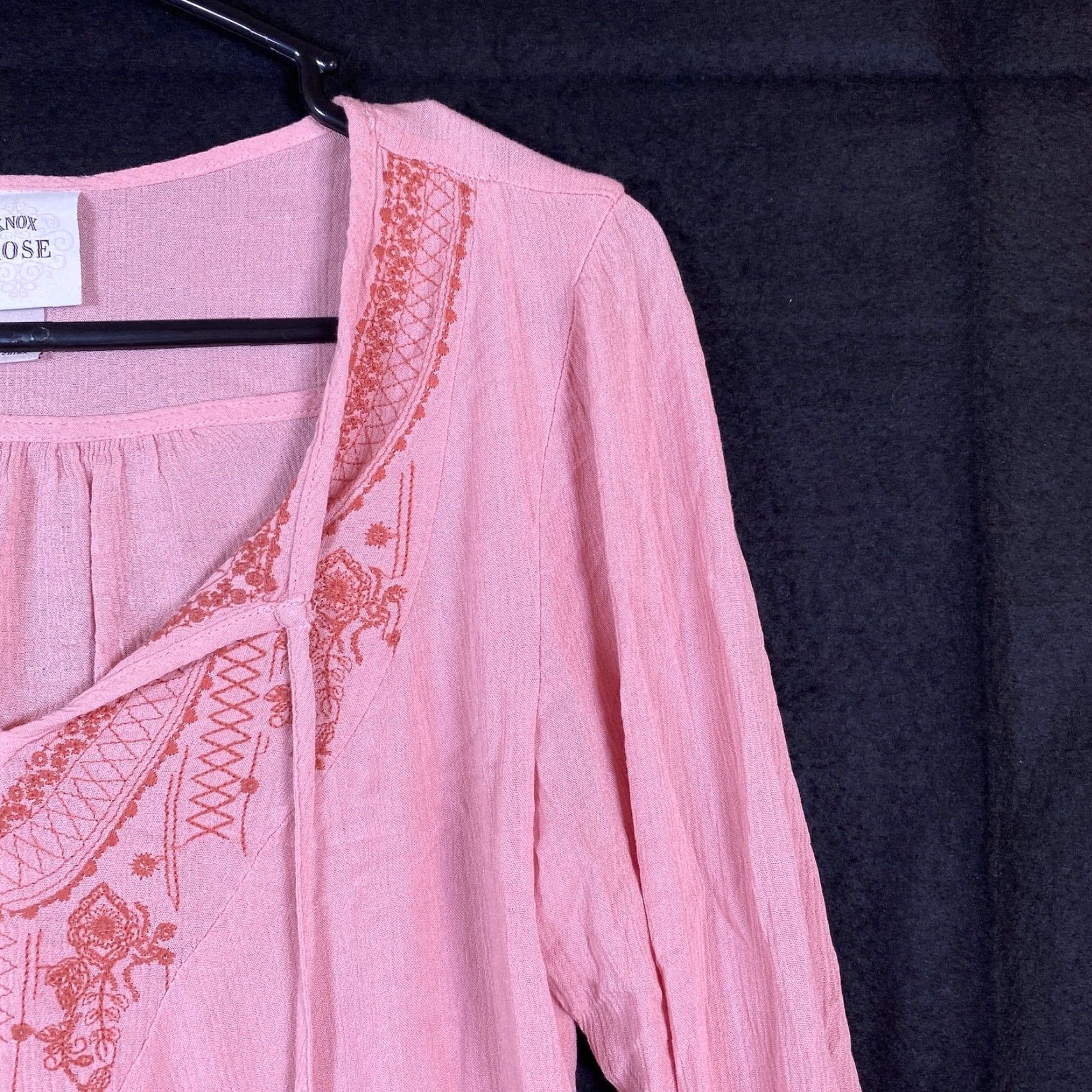 Vintage Knox Rose Blouse Womens Pink Floral V-Neck Tassels Long Sleeve Sheer Small Shirt Boho Tunic Casual Workwear Size S / US 4 / IT 40 - 5 Thumbnail