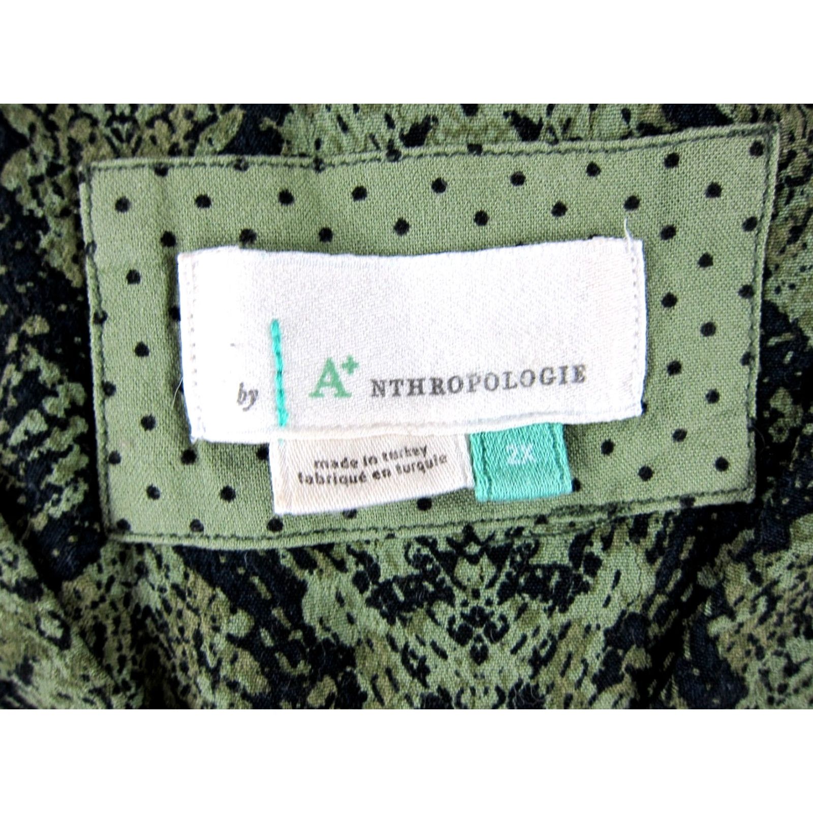 Anthropologie By Anthropologie Green Black Snake Short Sleeve Pocket Tunic Smock Dress 2X Size XXL / US 16-18 / IT 52-54 - 3 Thumbnail