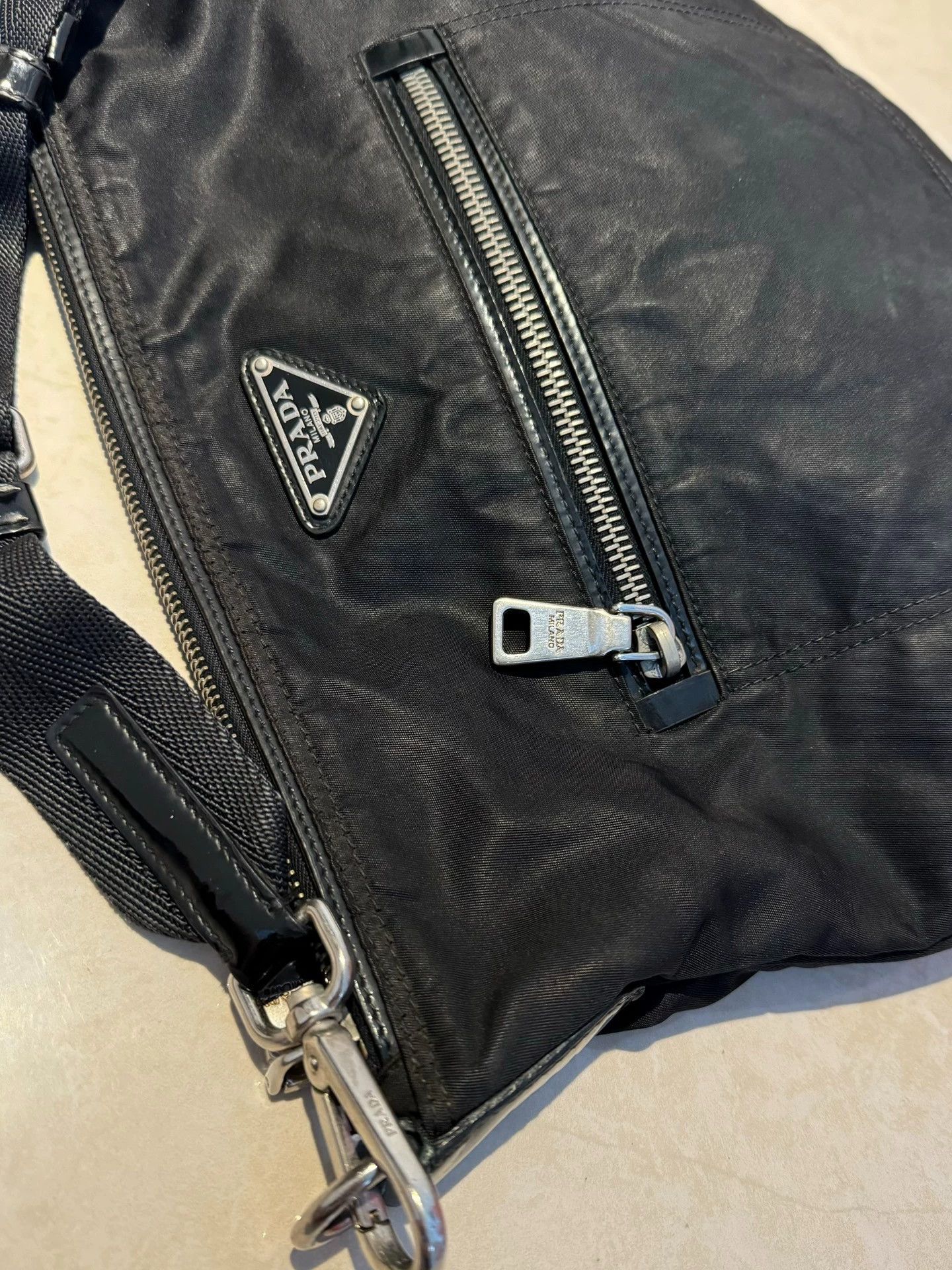 Prada Prada Black Nylon Logo Messenger Bag Silver Buckle Size ONE SIZE - 3 Thumbnail